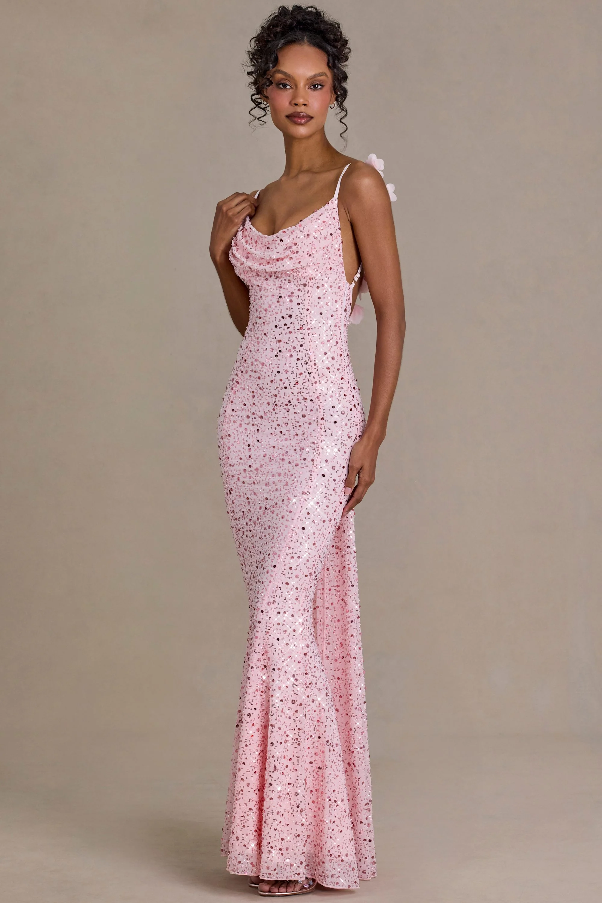 Embellished Open-Back Maxi Dress in Baby Pink - Image 6