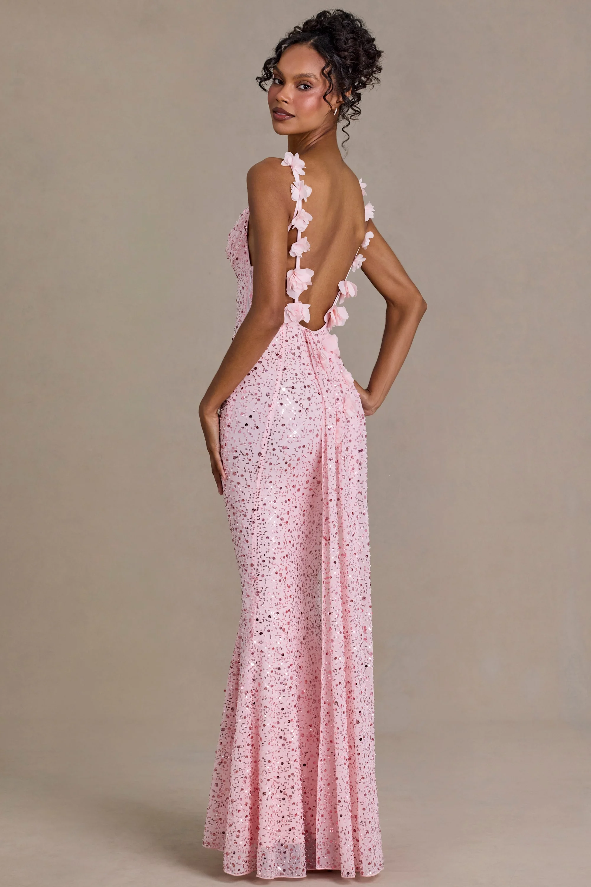 Embellished Open-Back Maxi Dress in Baby Pink - Image 7