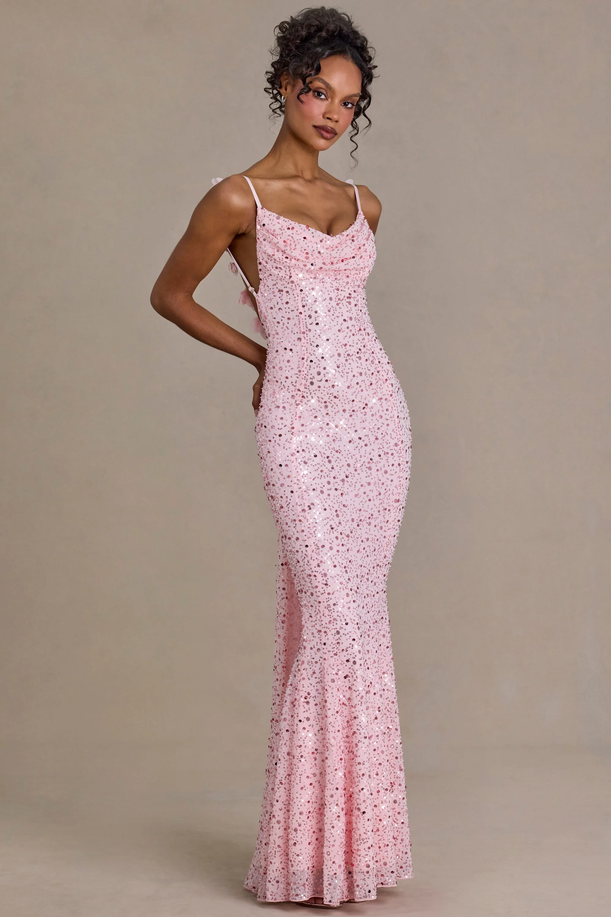 Embellished Open-Back Maxi Dress in Baby Pink - Image 8
