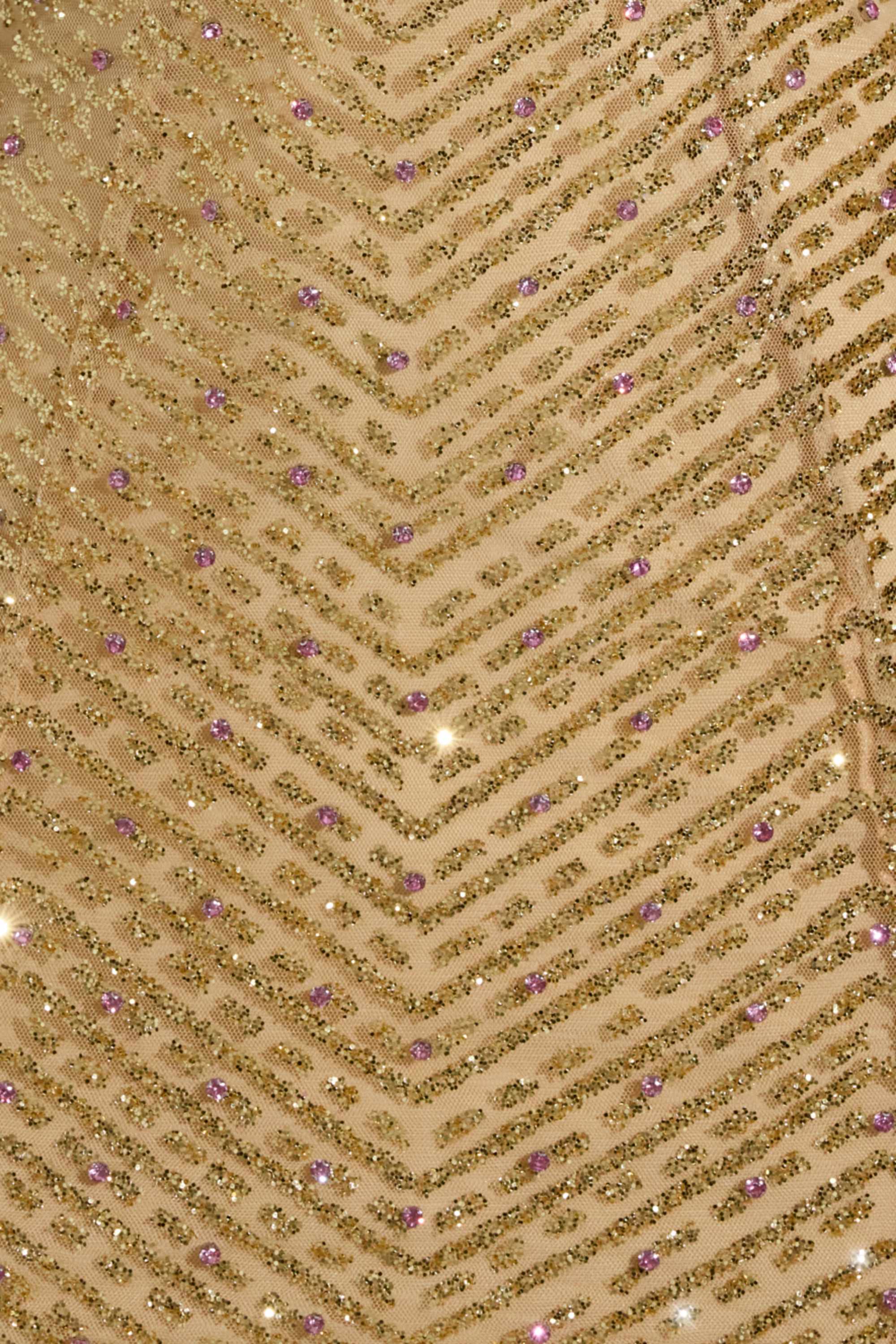 Embellished Halterneck Mini Dress in Gold - Image 3