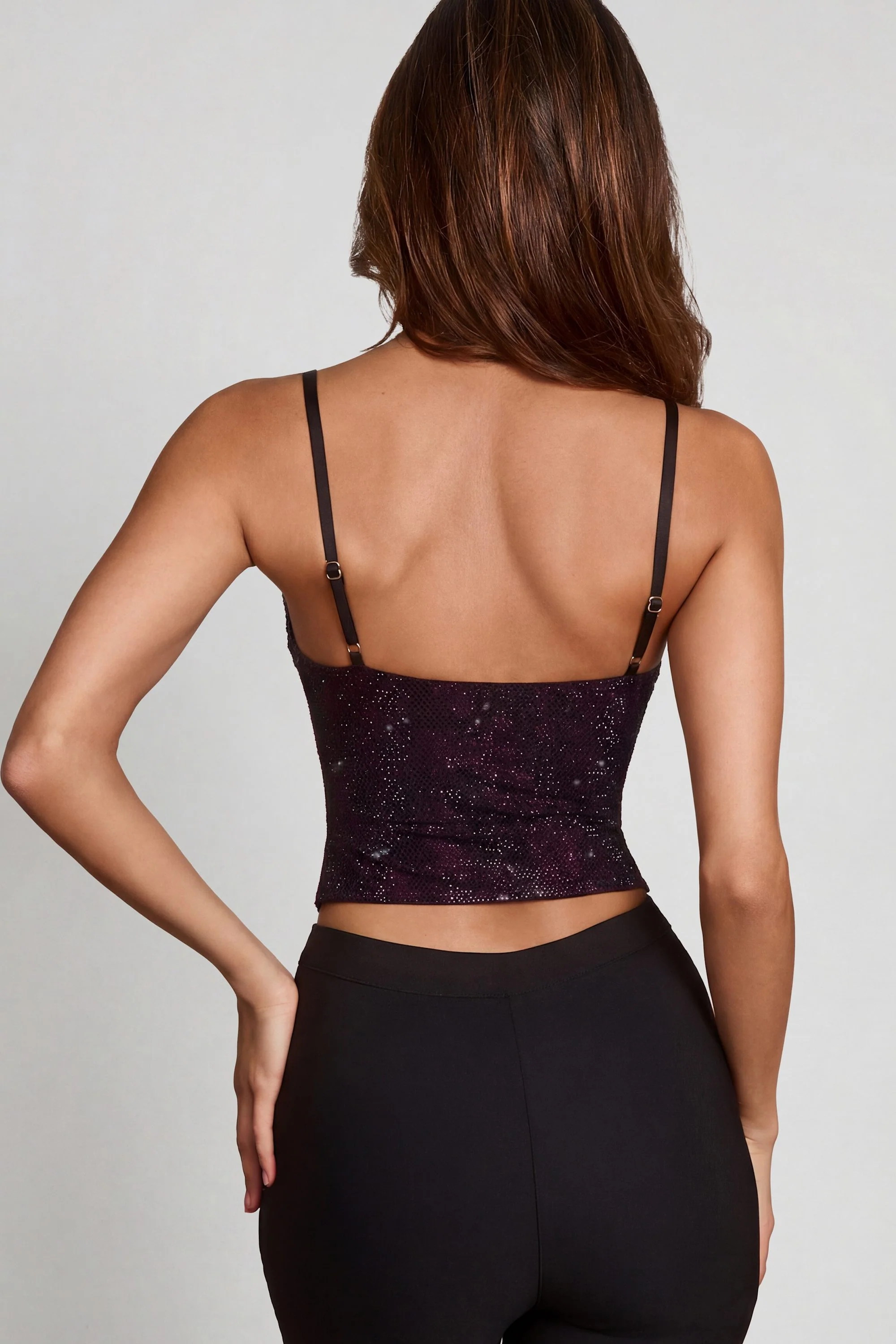 Embellished Peekaboo Cowl-Neck Top in Purple Snake - Image 2