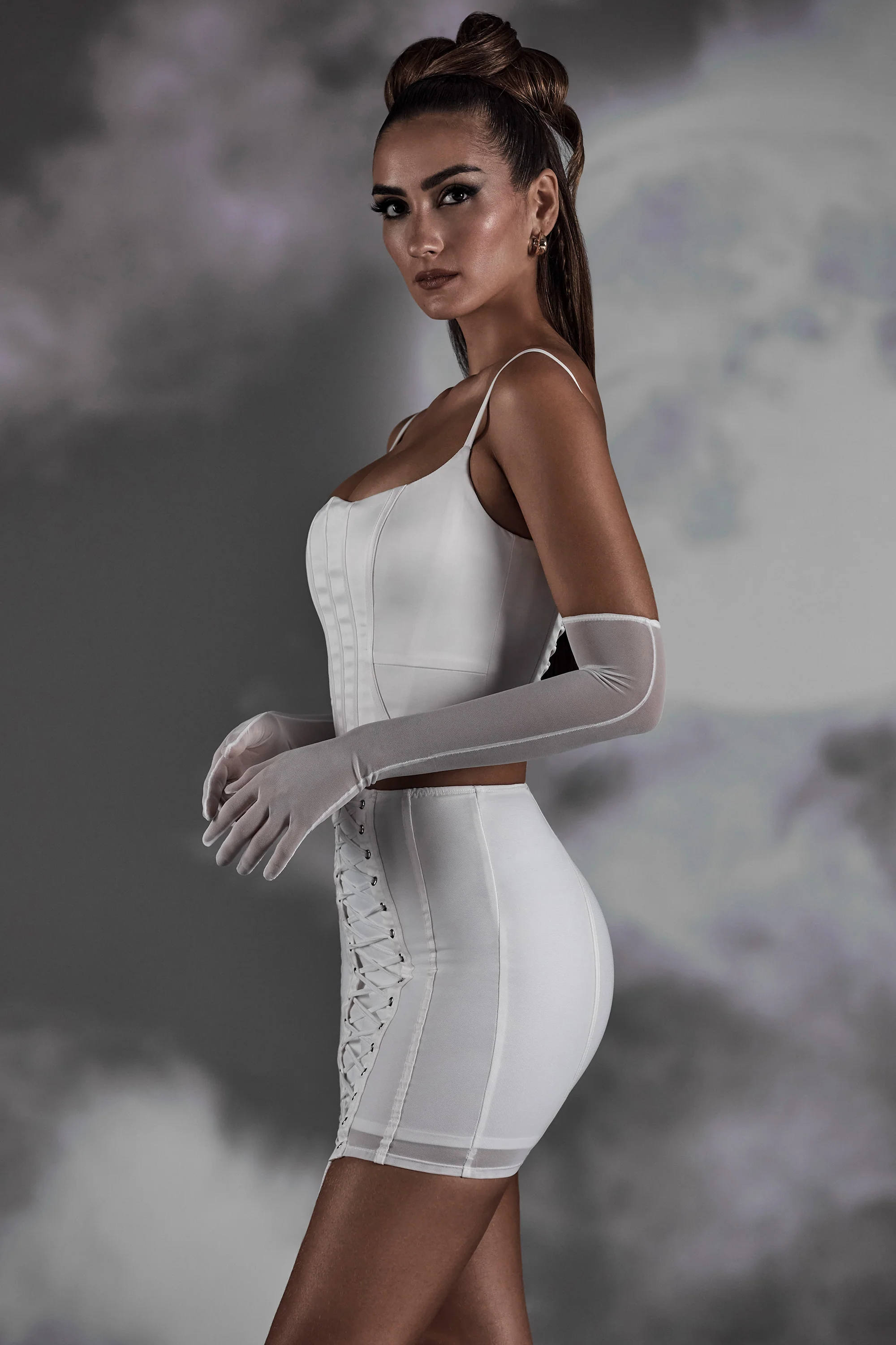 Lace Up Mini Skirt in White - Image 3