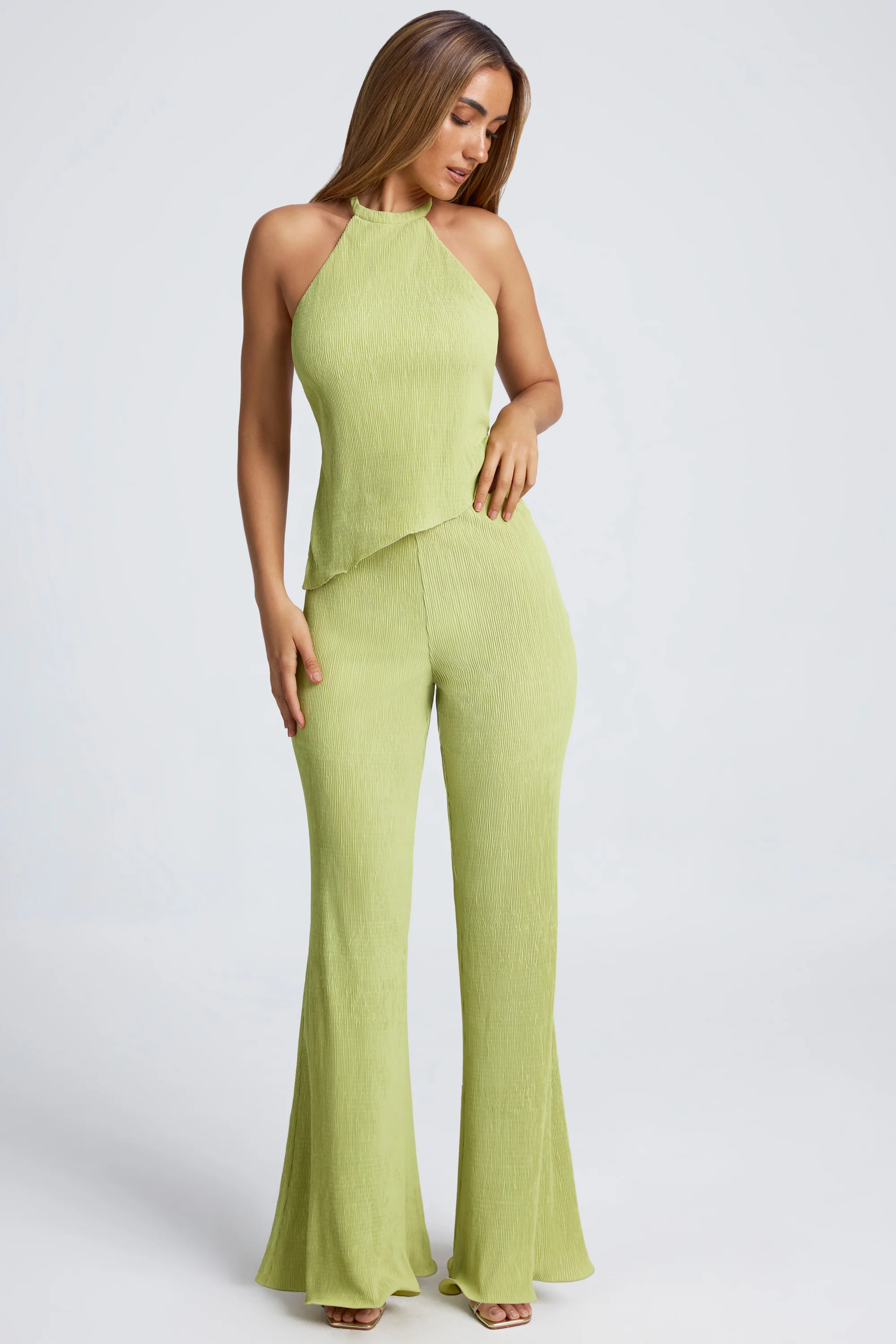 Open-Back Asymmetric Halterneck Top in Olive Green - Image 6