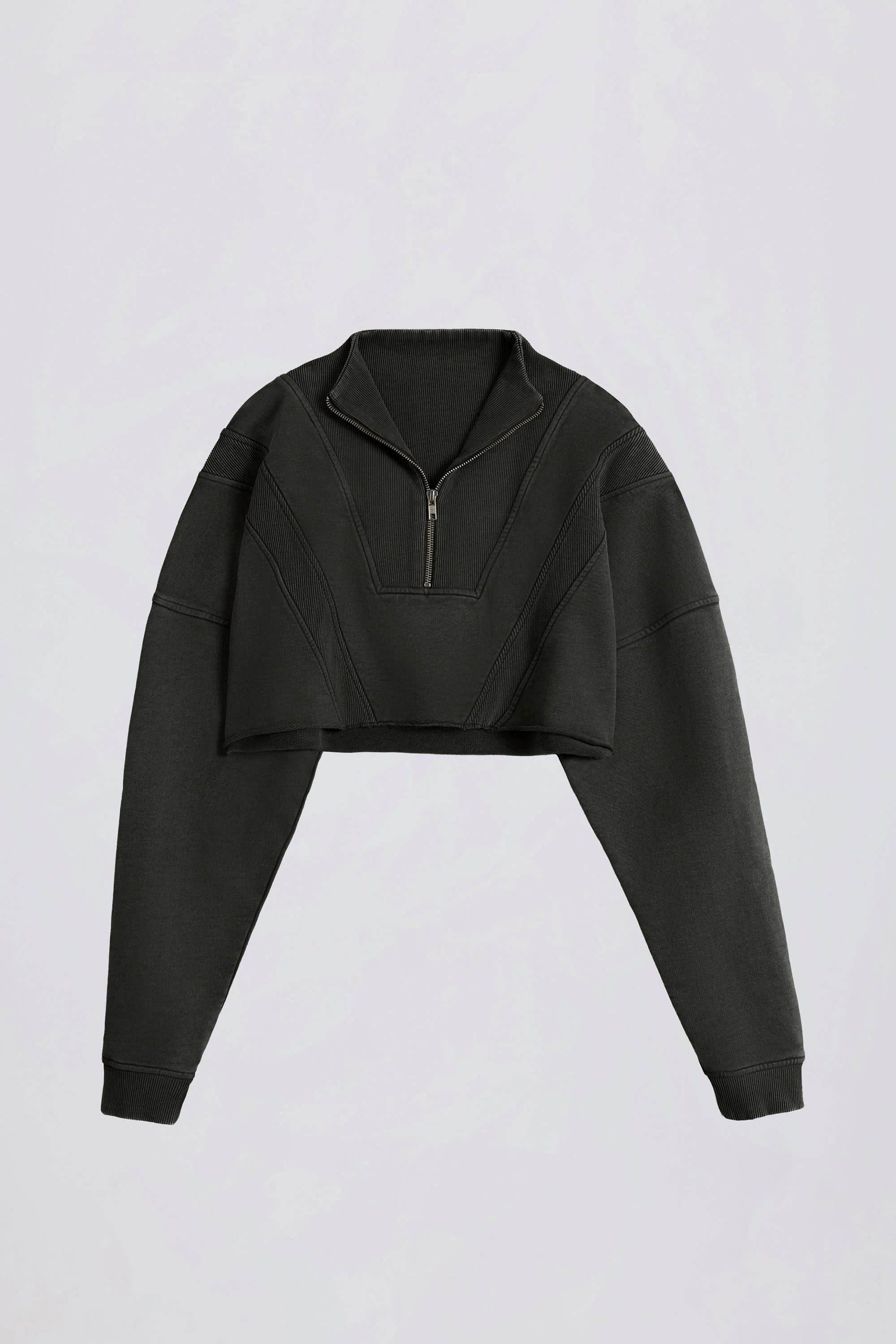 Cotton Jersey Acid Wash Cropped Sweatshirt  in Ash - Image 2
