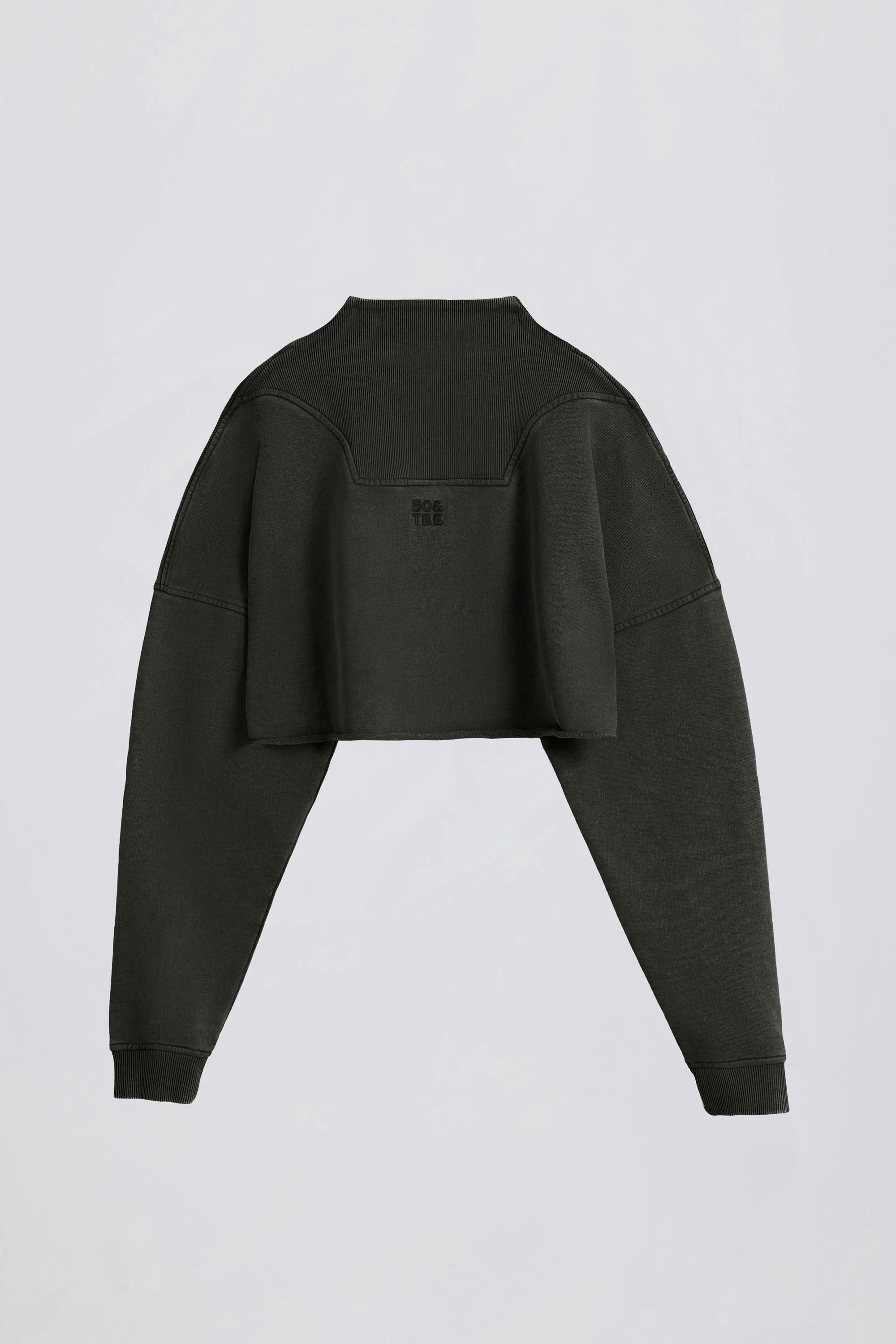 Cotton Jersey Acid Wash Cropped Sweatshirt  in Ash - Image 3