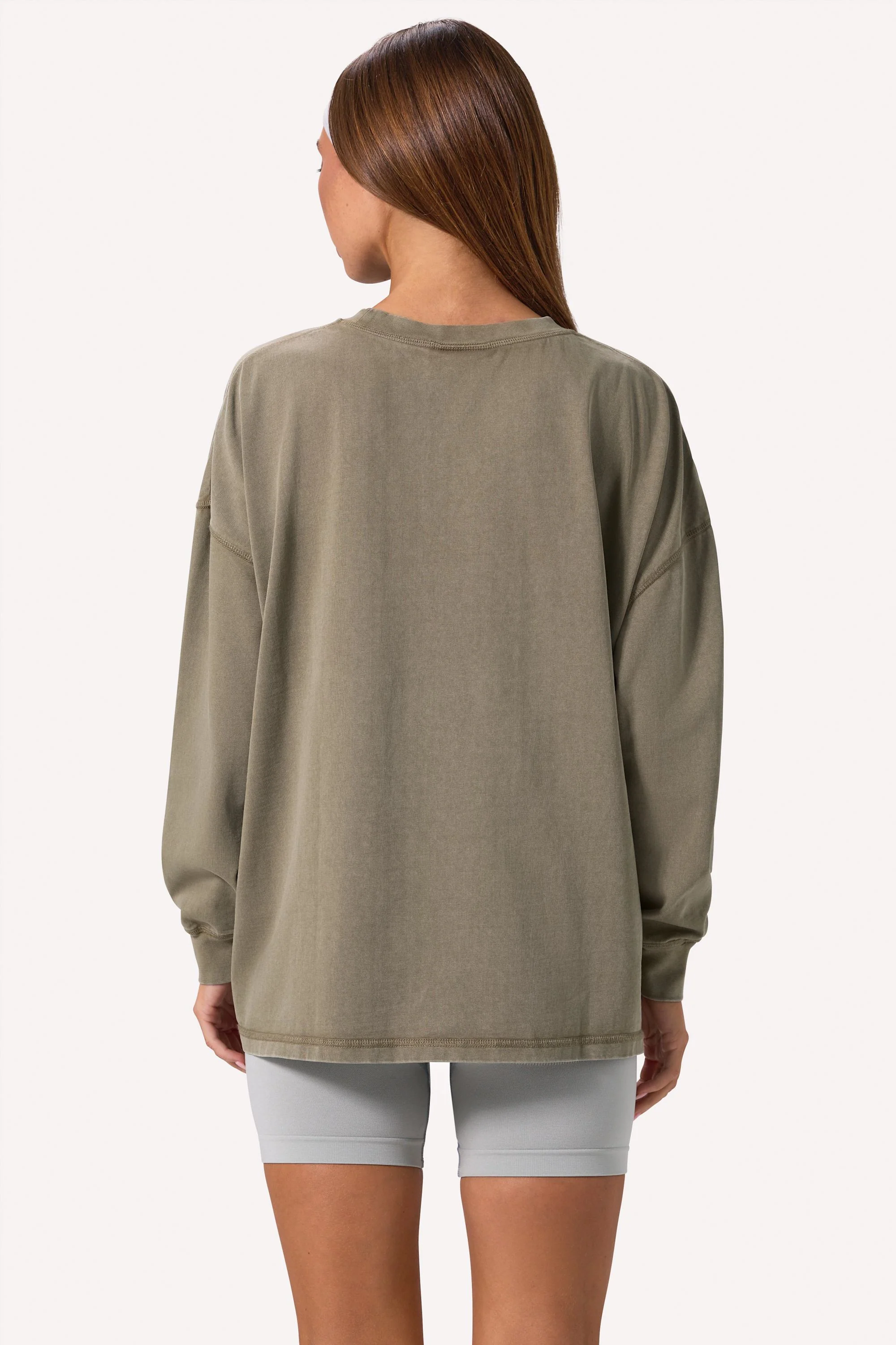 Acid Wash Long-Sleeve Oversized T-Shirt in Light Green - Image 2
