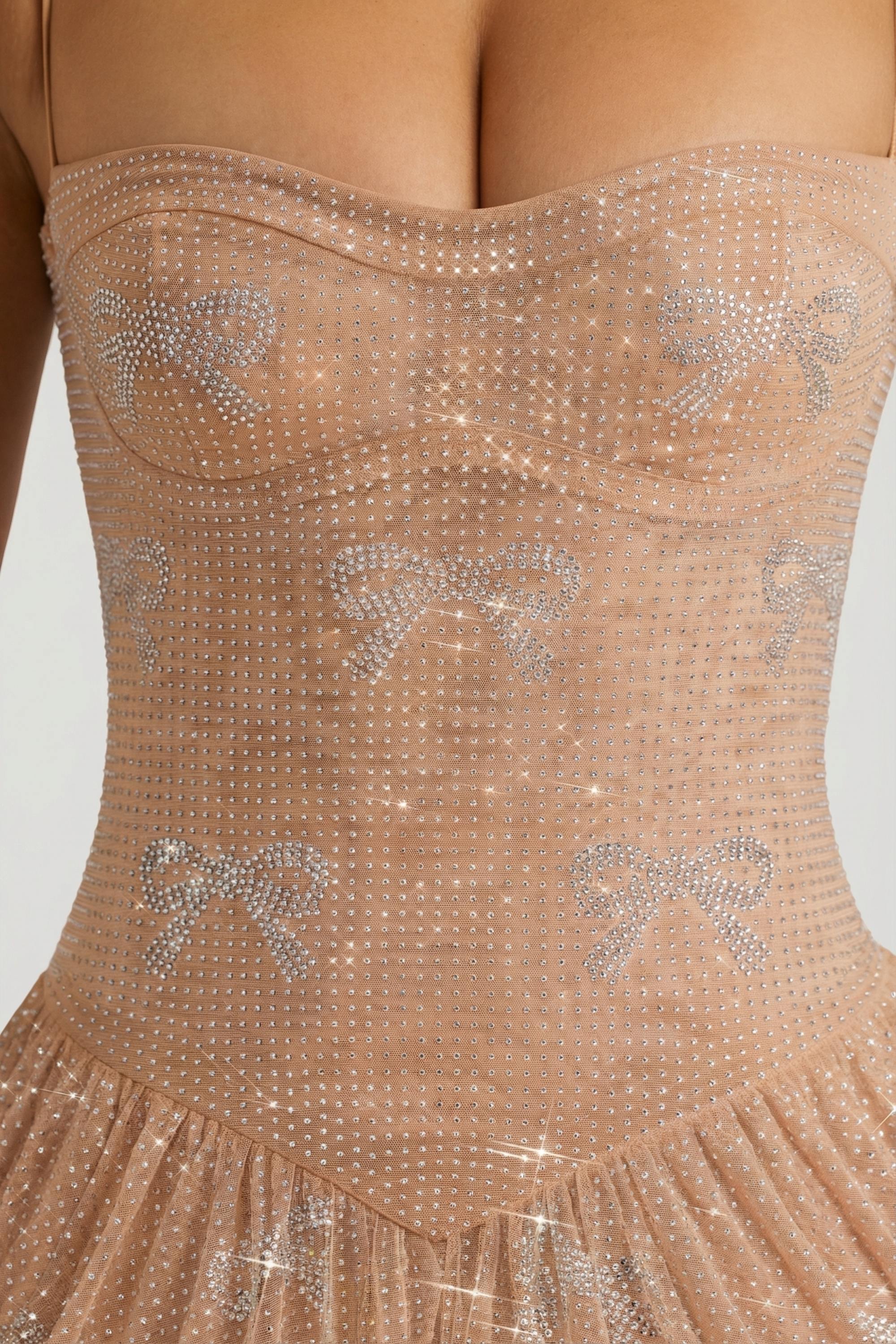 Embellished Strappy Skater Mini Dress in Almond - Image 7