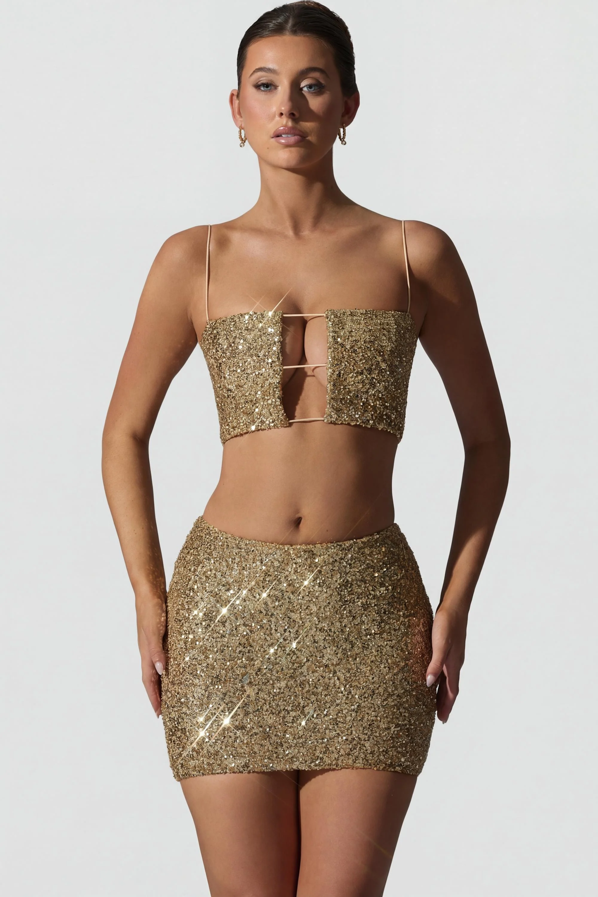 Embellished Mid-Rise Mini Skirt in Gold - Image 5