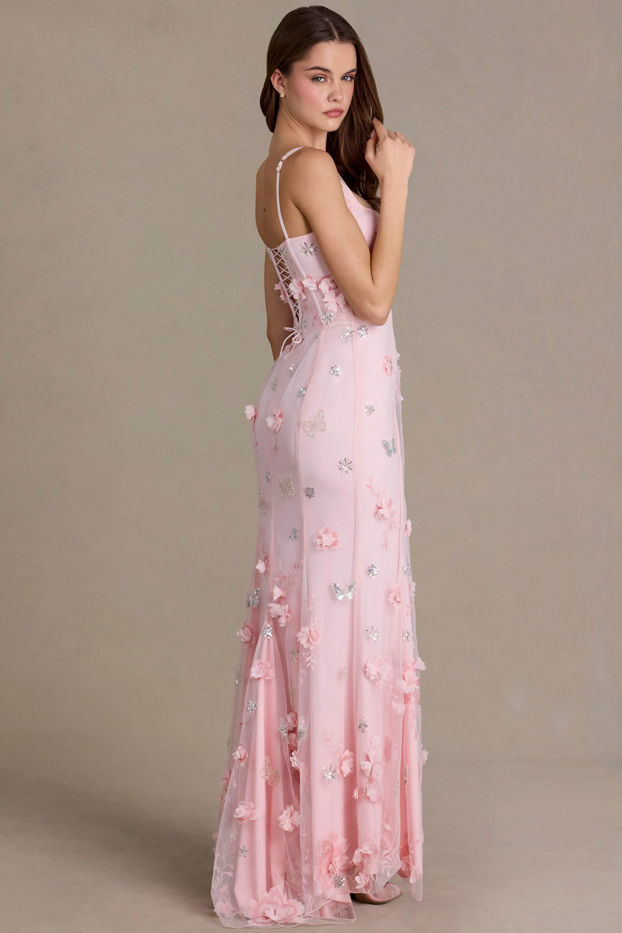Embellished Corset Gown in Baby Pink - Image 3