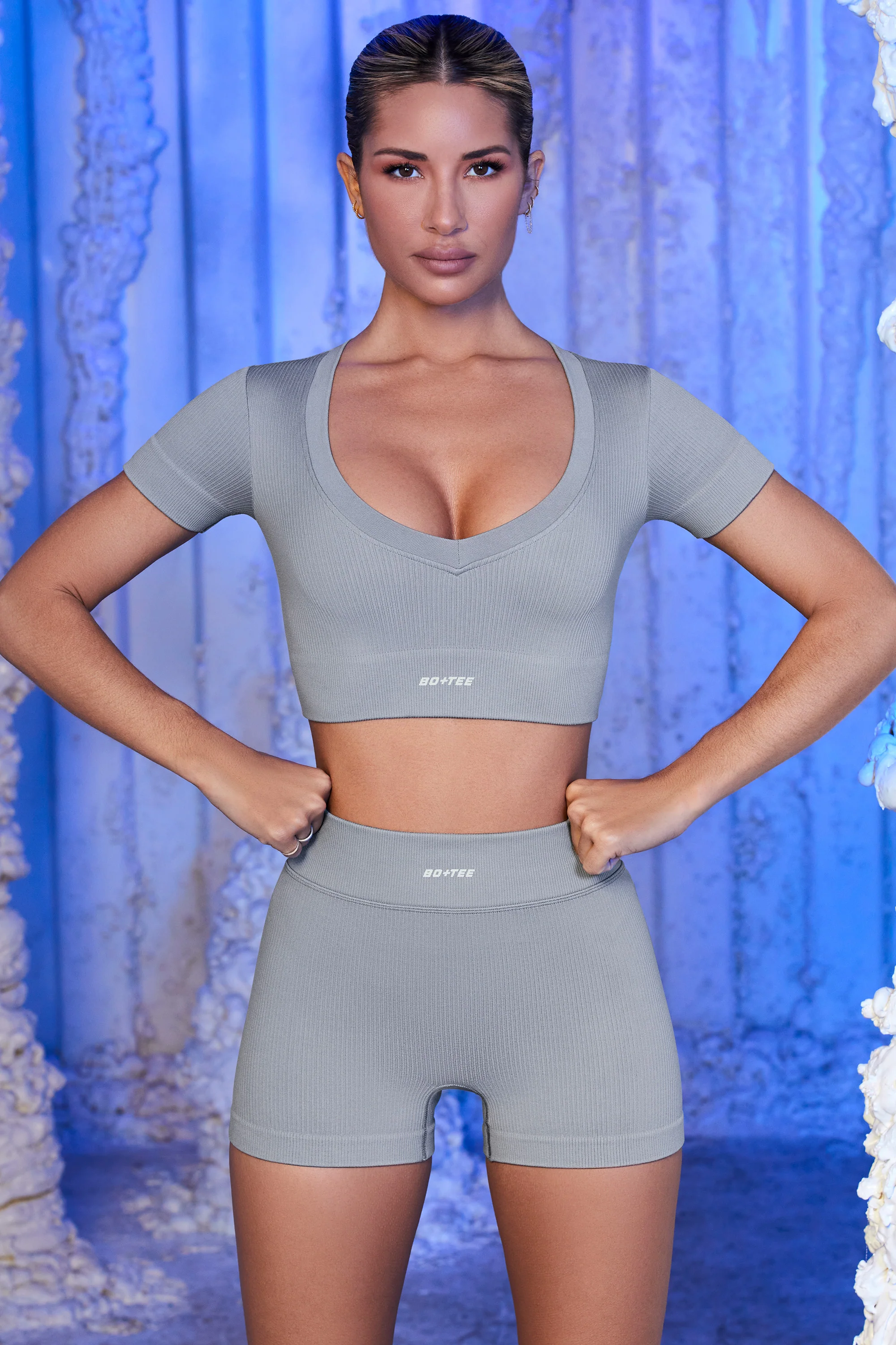 Ribbed Mini Shorts in Grey - Image 4