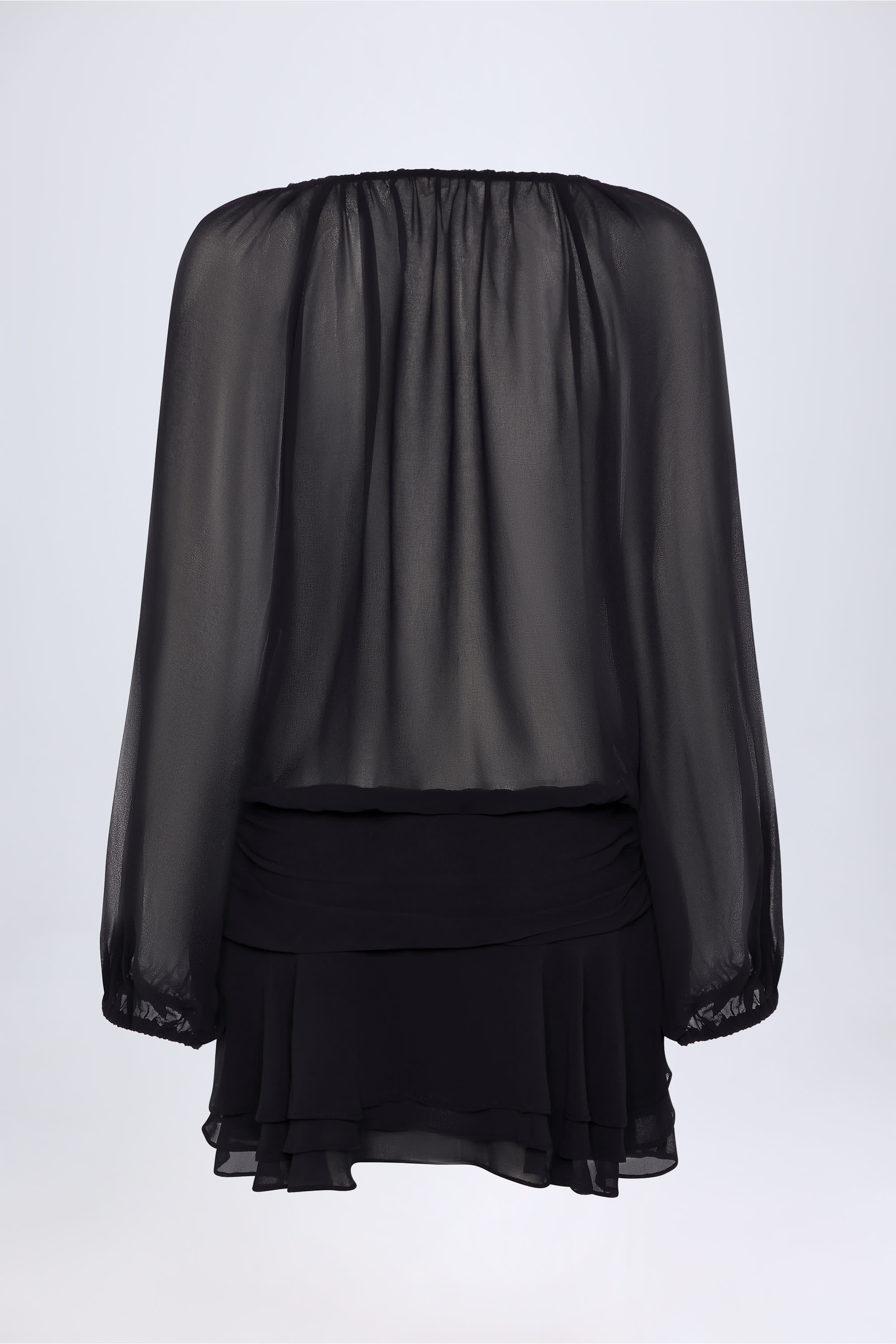 Lace-Up Balloon-Sleeve Mini Dress in Black - Image 3