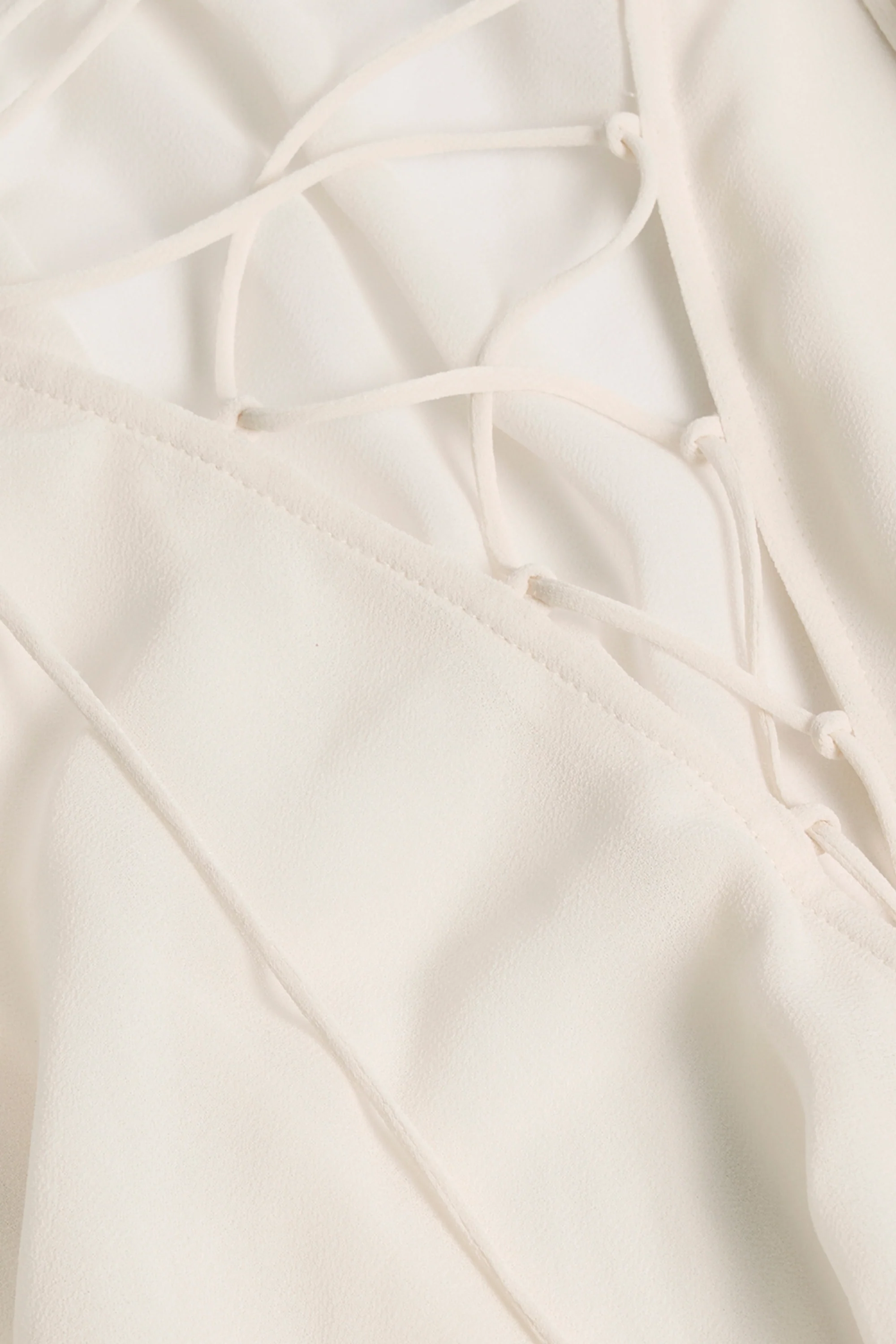 Lace-Up Balloon-Sleeve Mini Dress in Ivory - Image 3