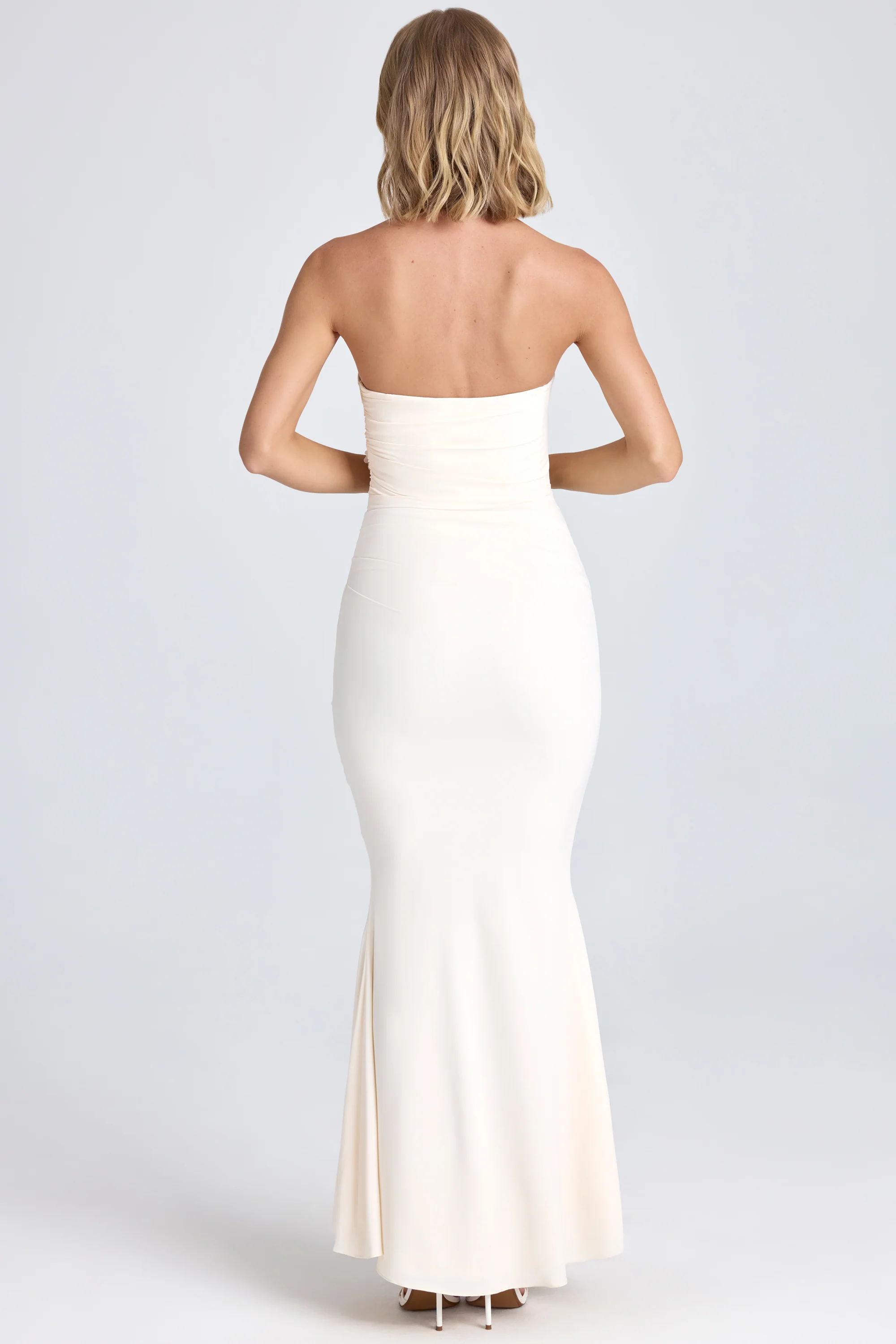 Draped Floral-Appliqué Maxi Dress in Ivory - Image 2