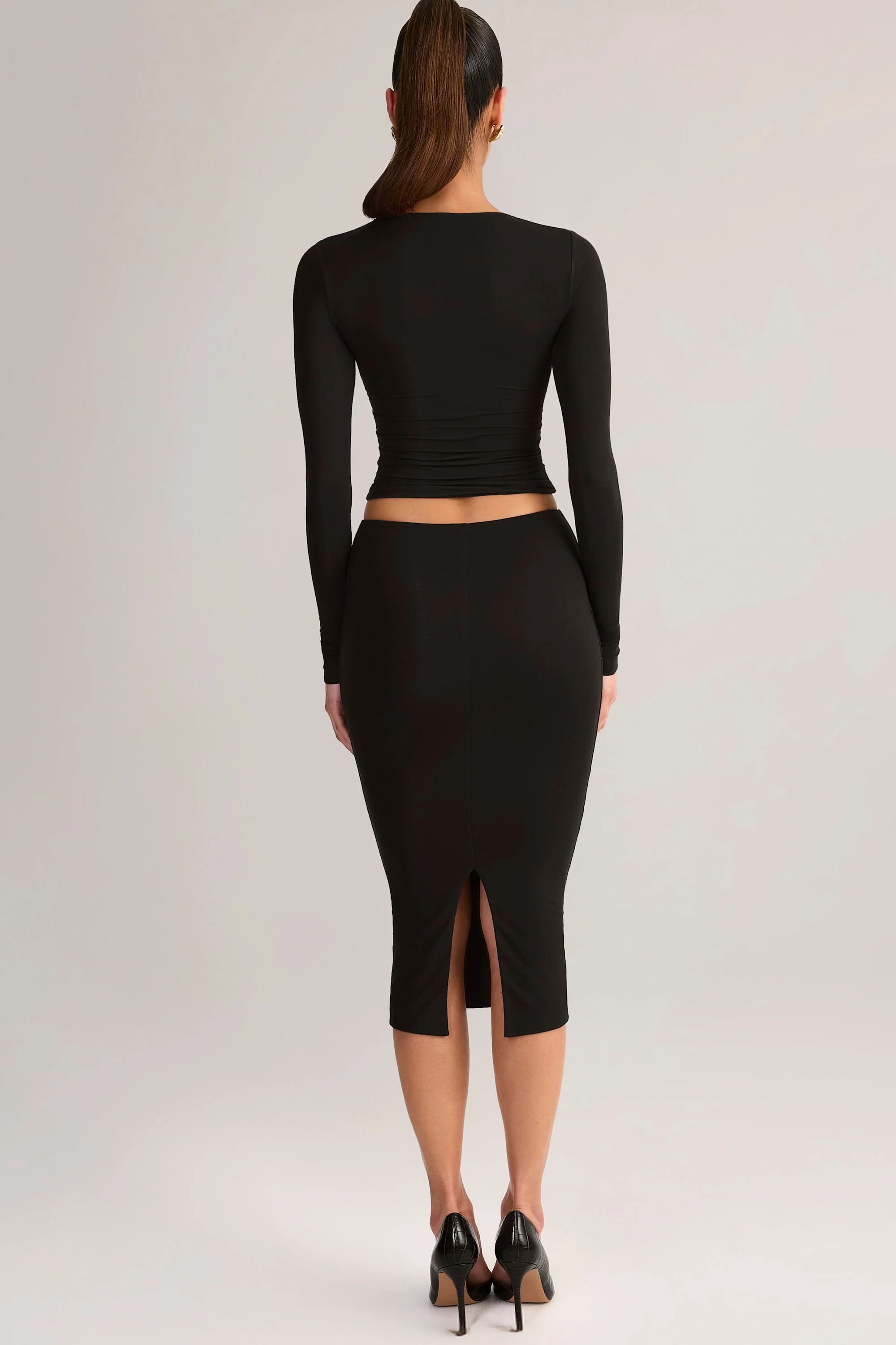 Modal Mid-Rise Pencil Midi Skirt in Black - Image 2