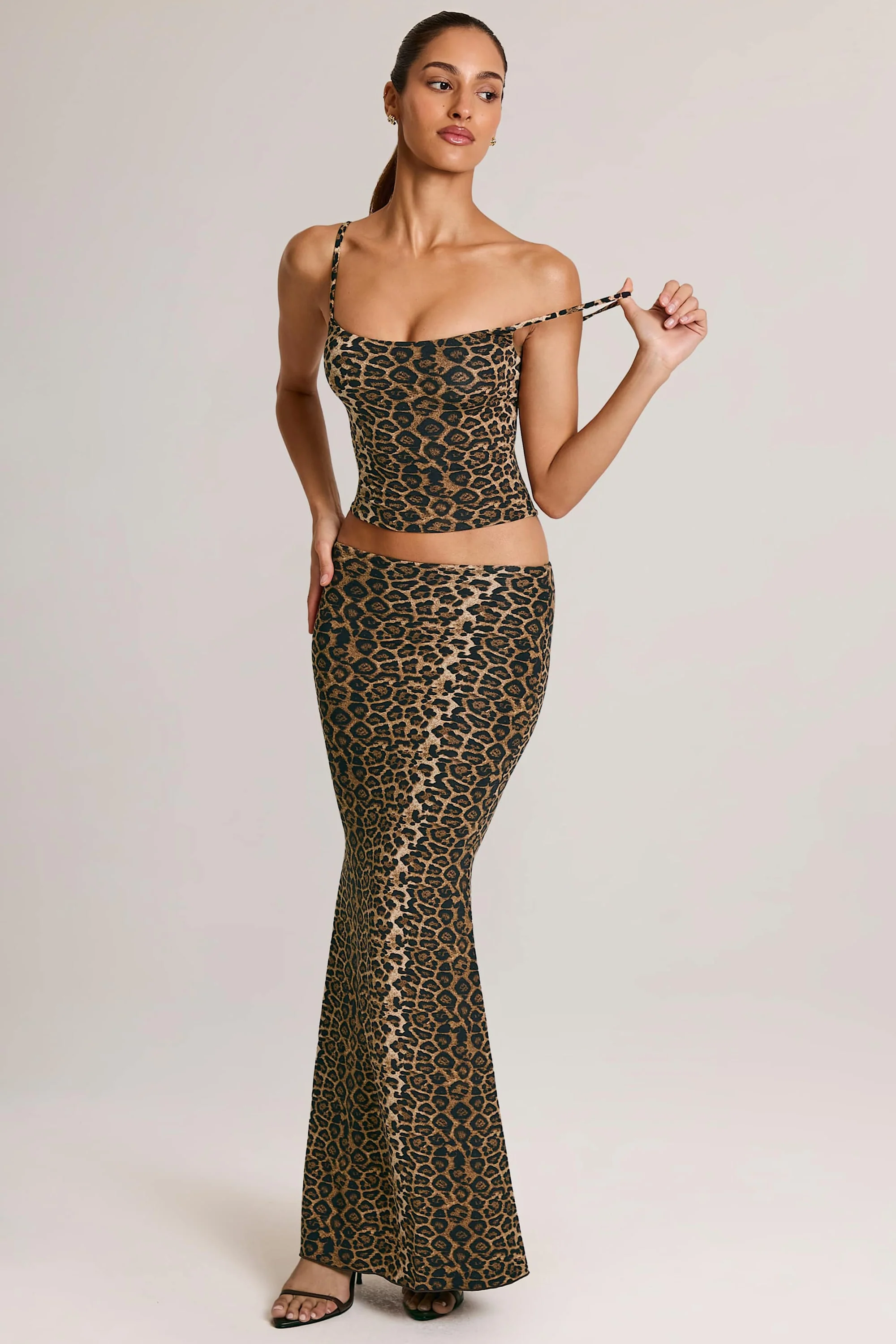 Modal Mid-Rise Fishtail Maxi Skirt in Leopard Print - Image 7