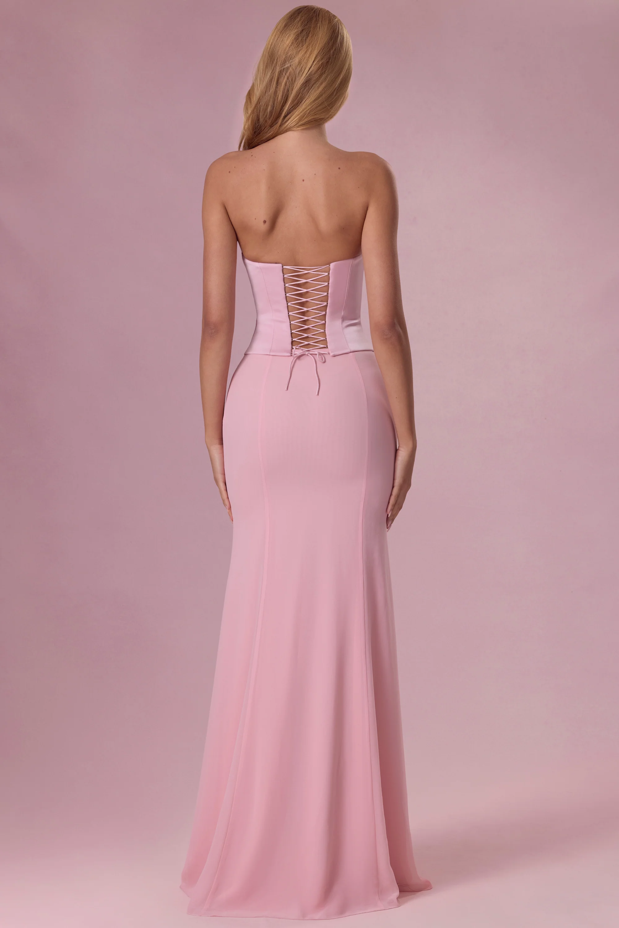 Satin Corset Bridesmaid Dress in Blush - Image 2