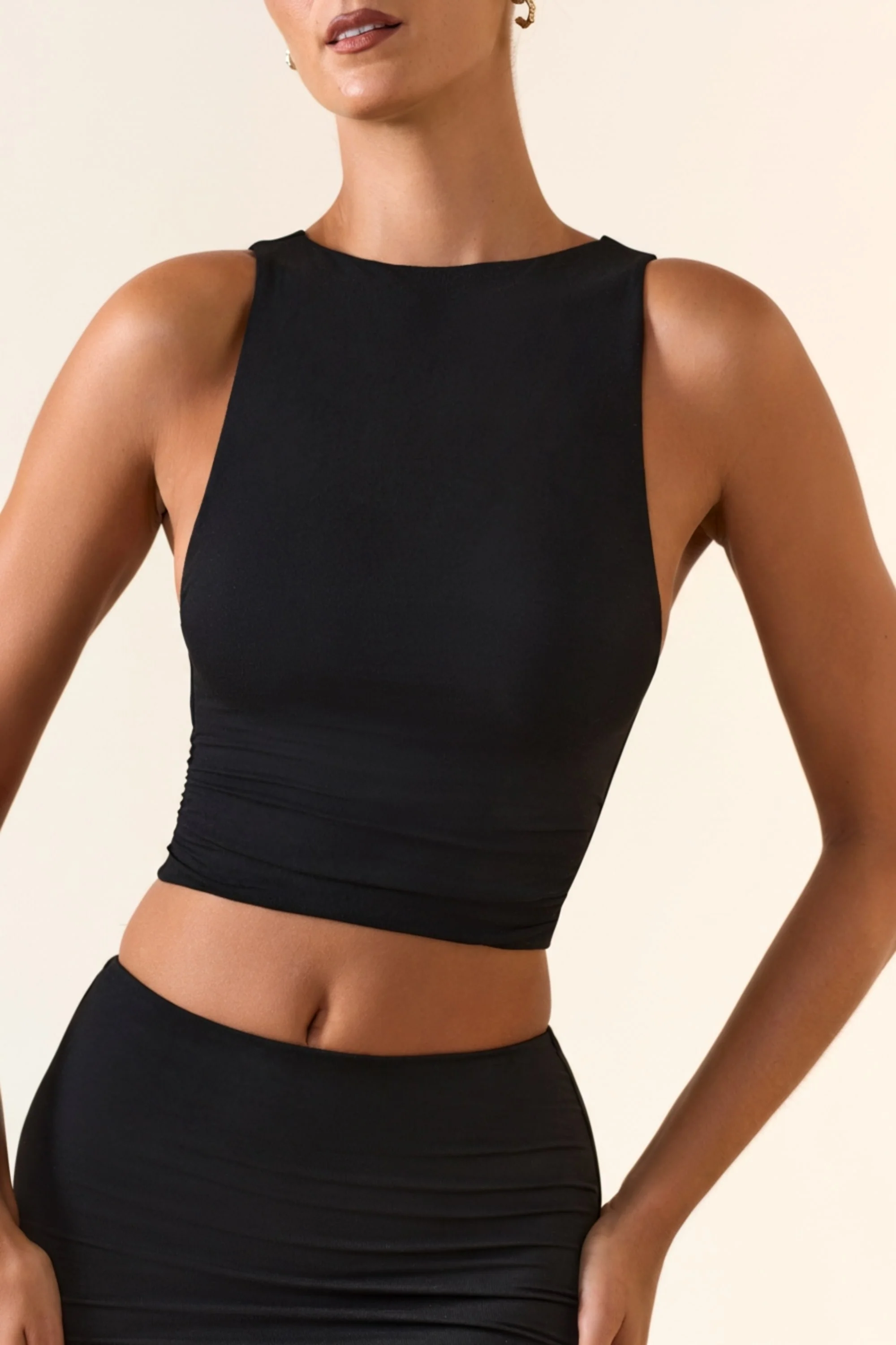 Modal Boat-Neck Tank Top in Black - Image 4