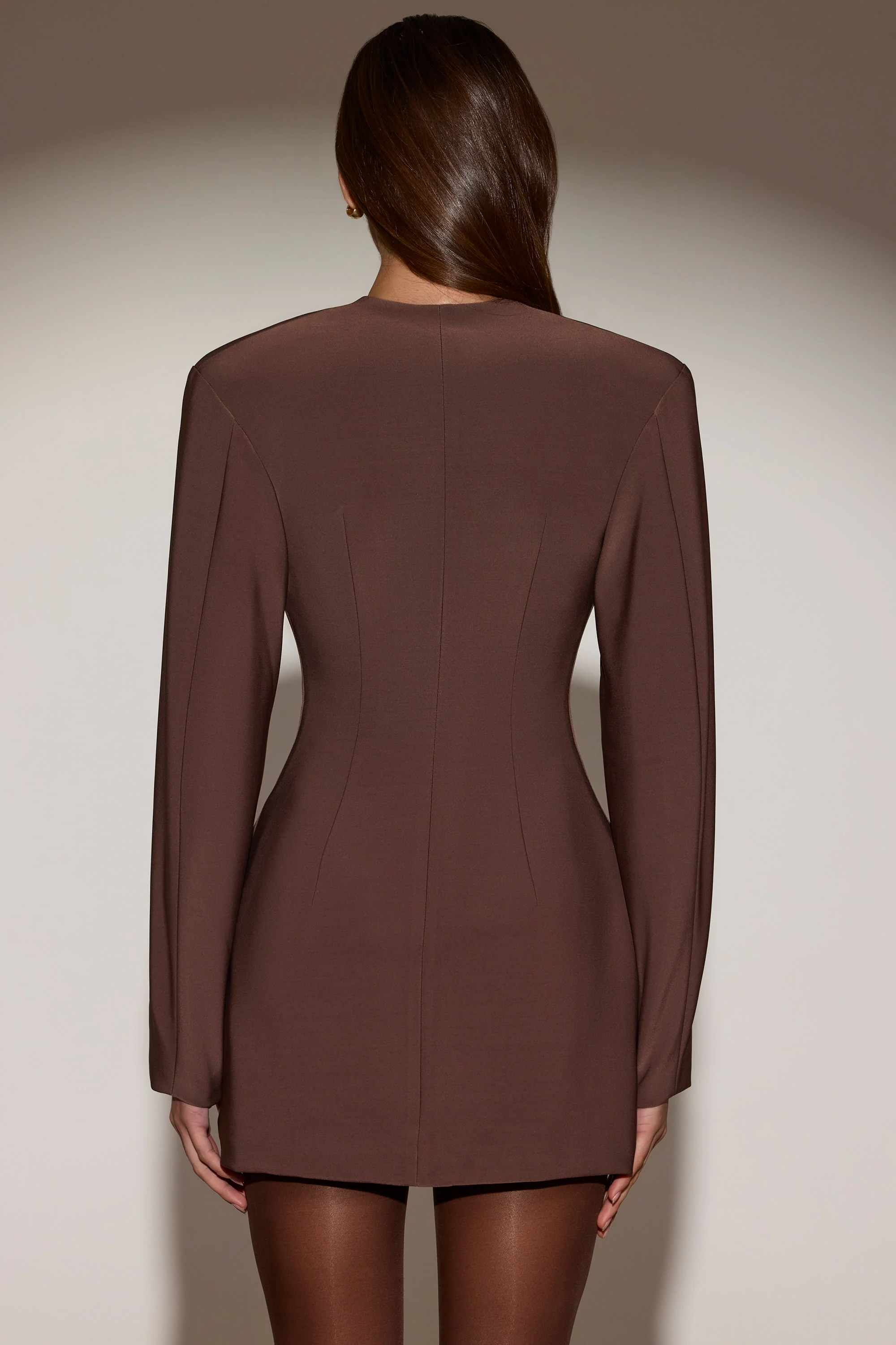 Single-Breasted Blazer Mini Dress in Chocolate Brown - Image 2
