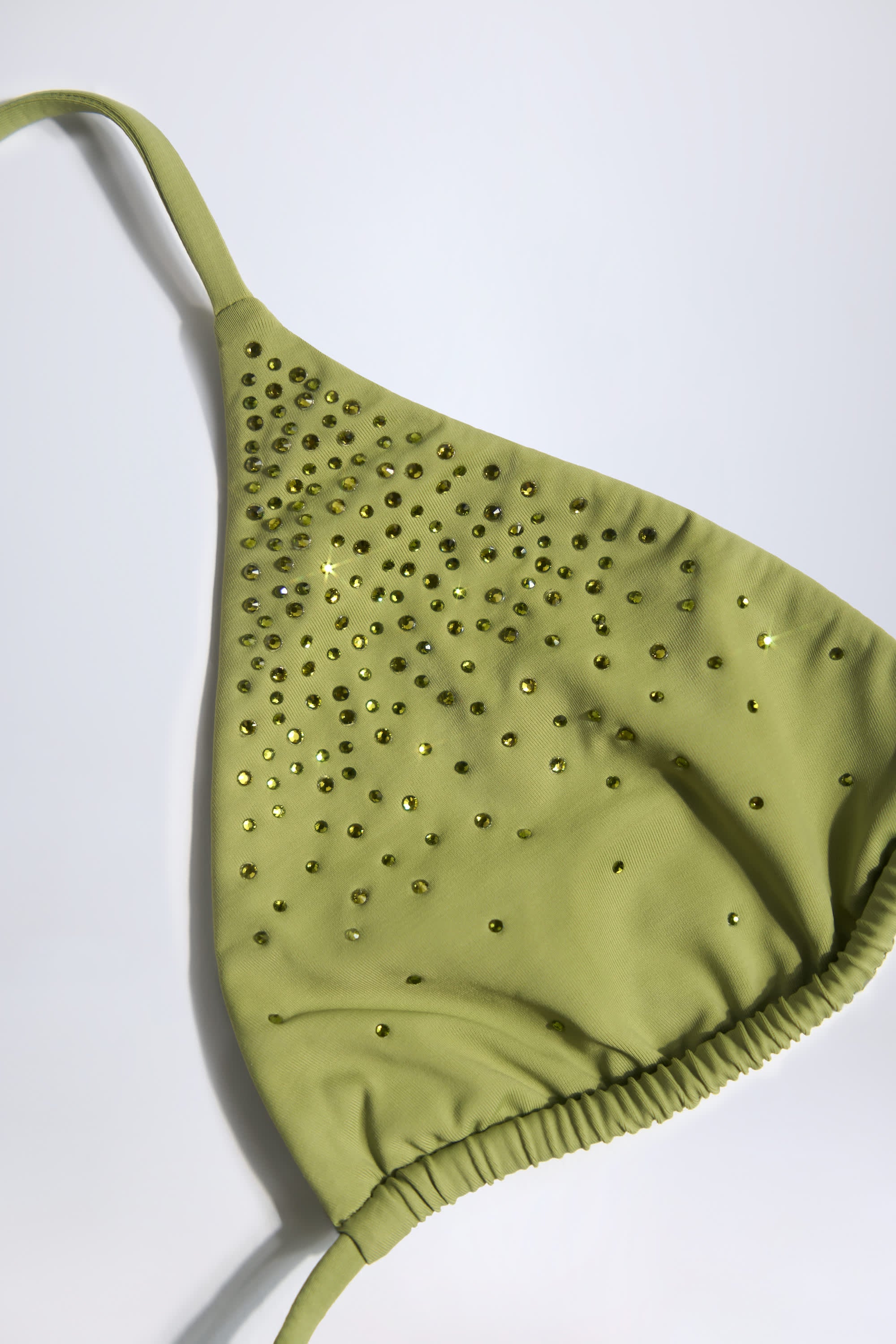 Embellished Triangle Bikini Top in Olive Green - Image 5