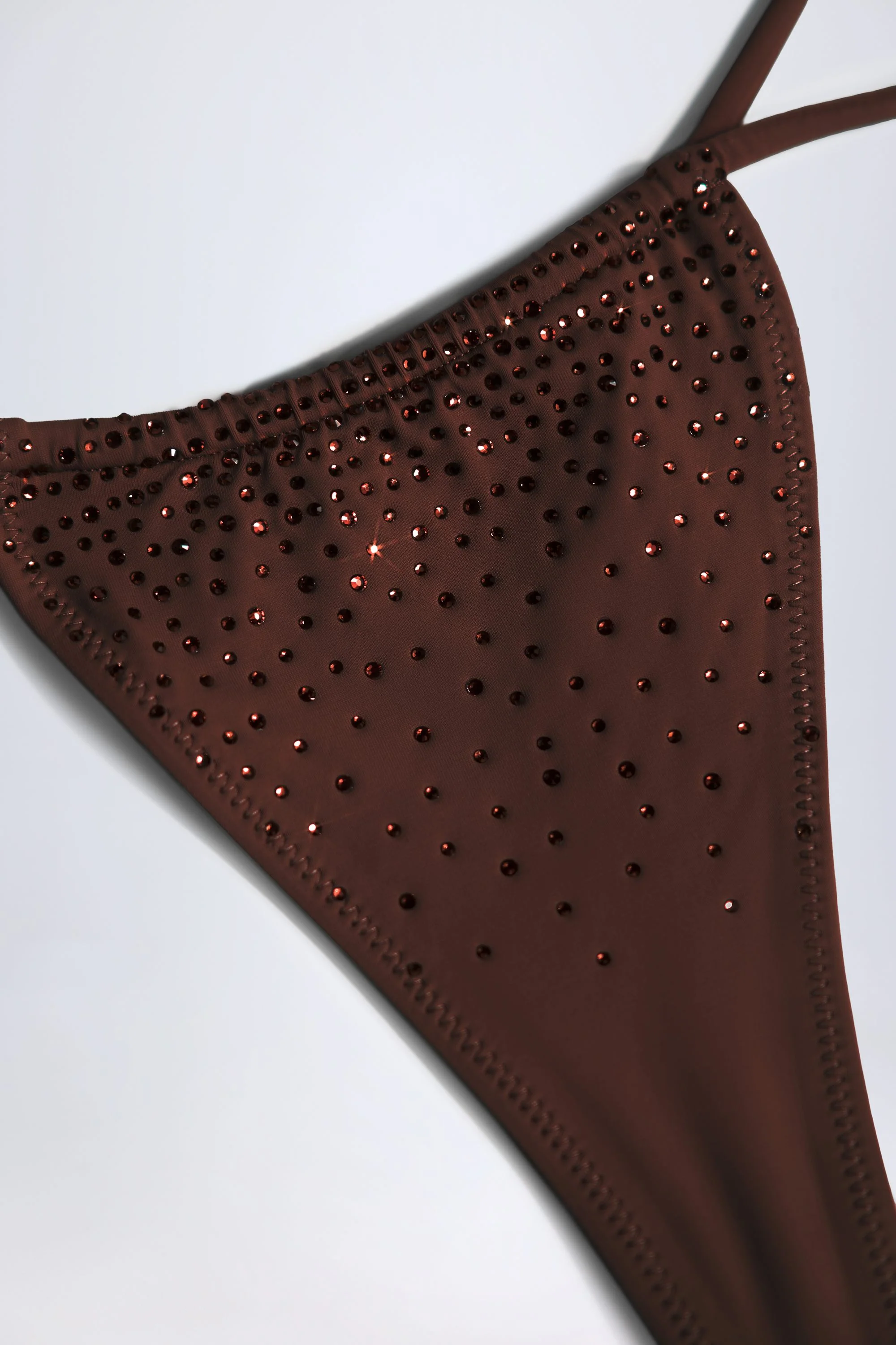 Embellished Drawstring Thong Bikini Bottoms in Chocolate Brown - Image 3