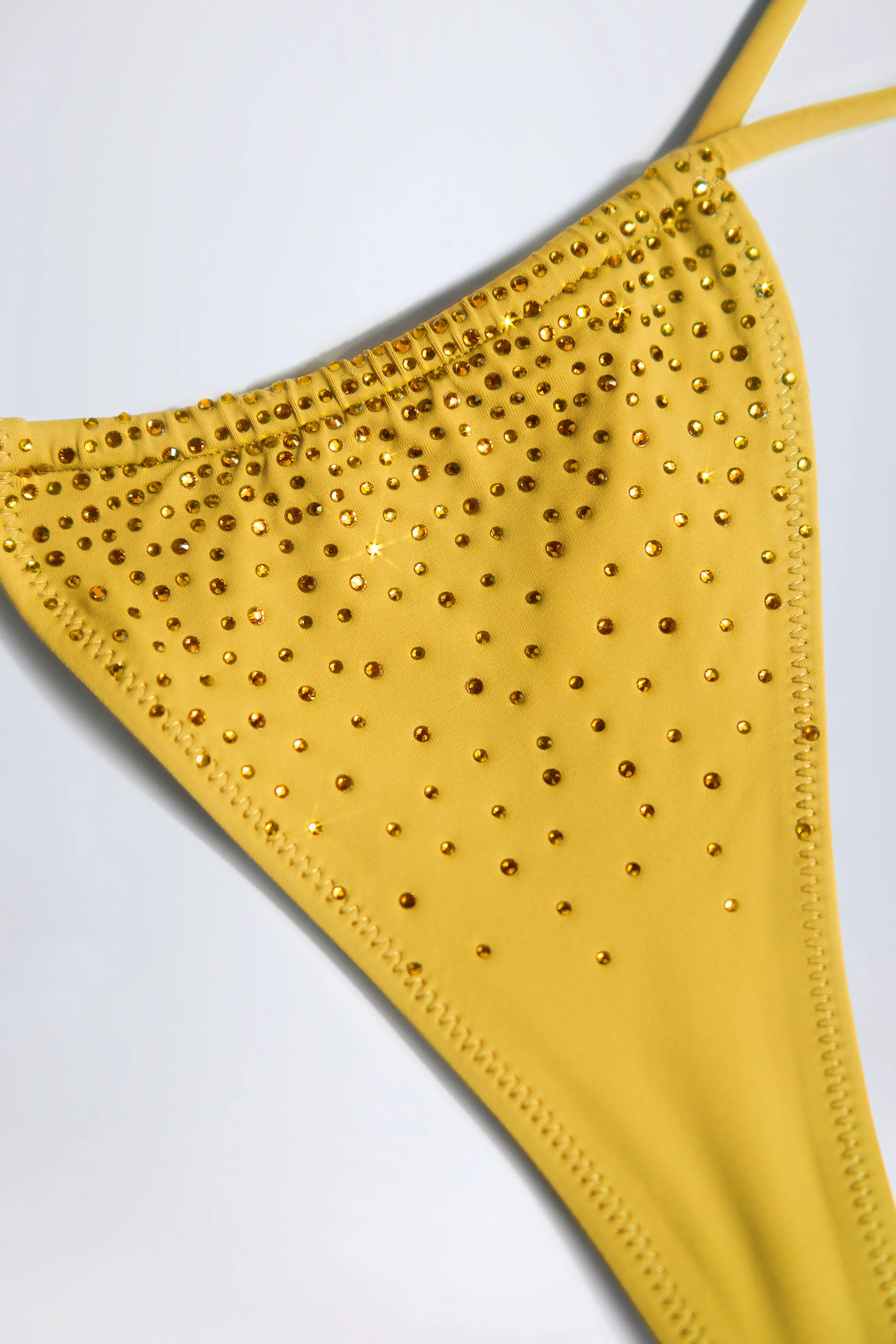 Embellished Drawstring Thong Bikini Bottoms in Golden Yellow - Image 5