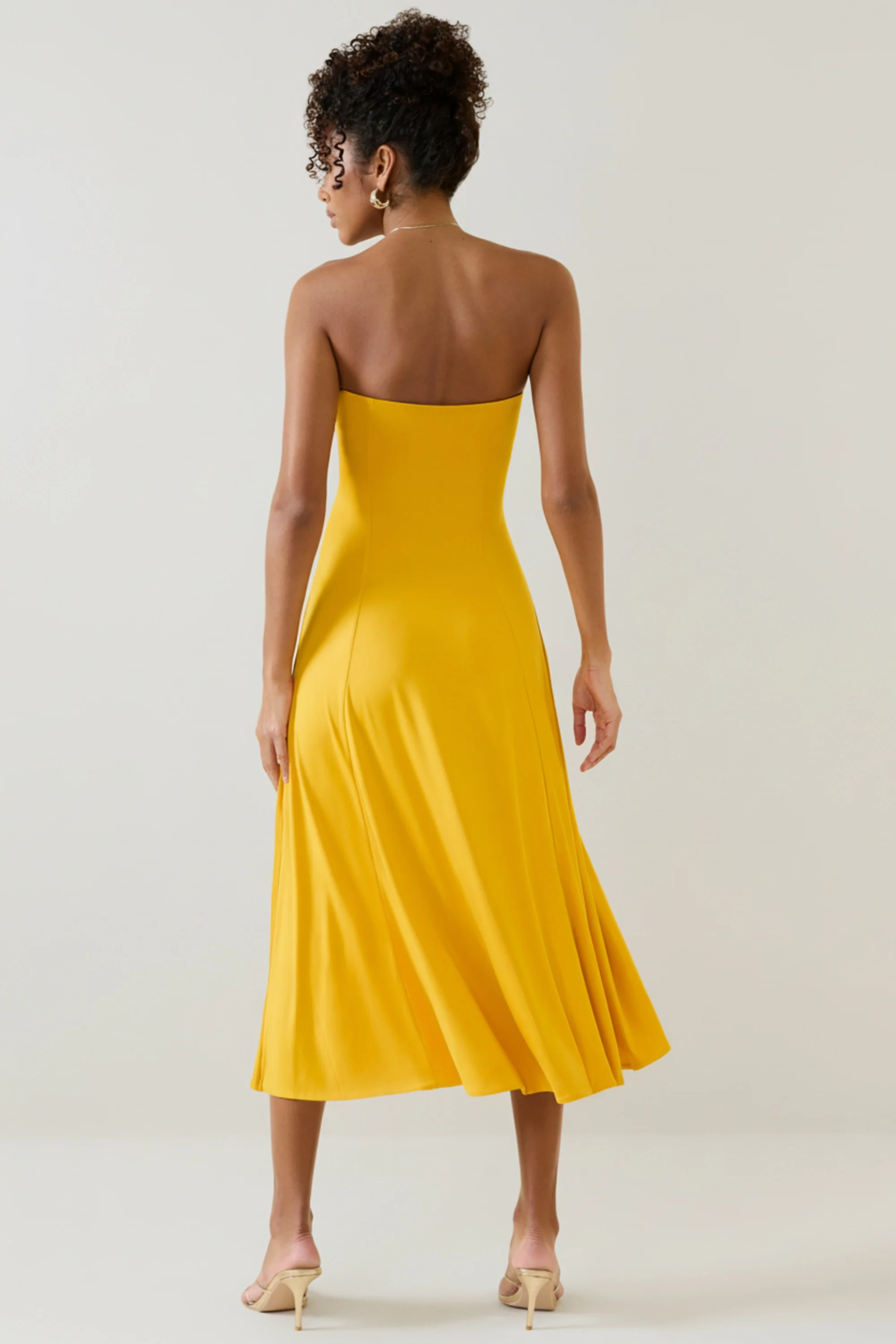 Slinky Jersey Strapless A-Line Midaxi Dress in Golden Yellow - Image 2