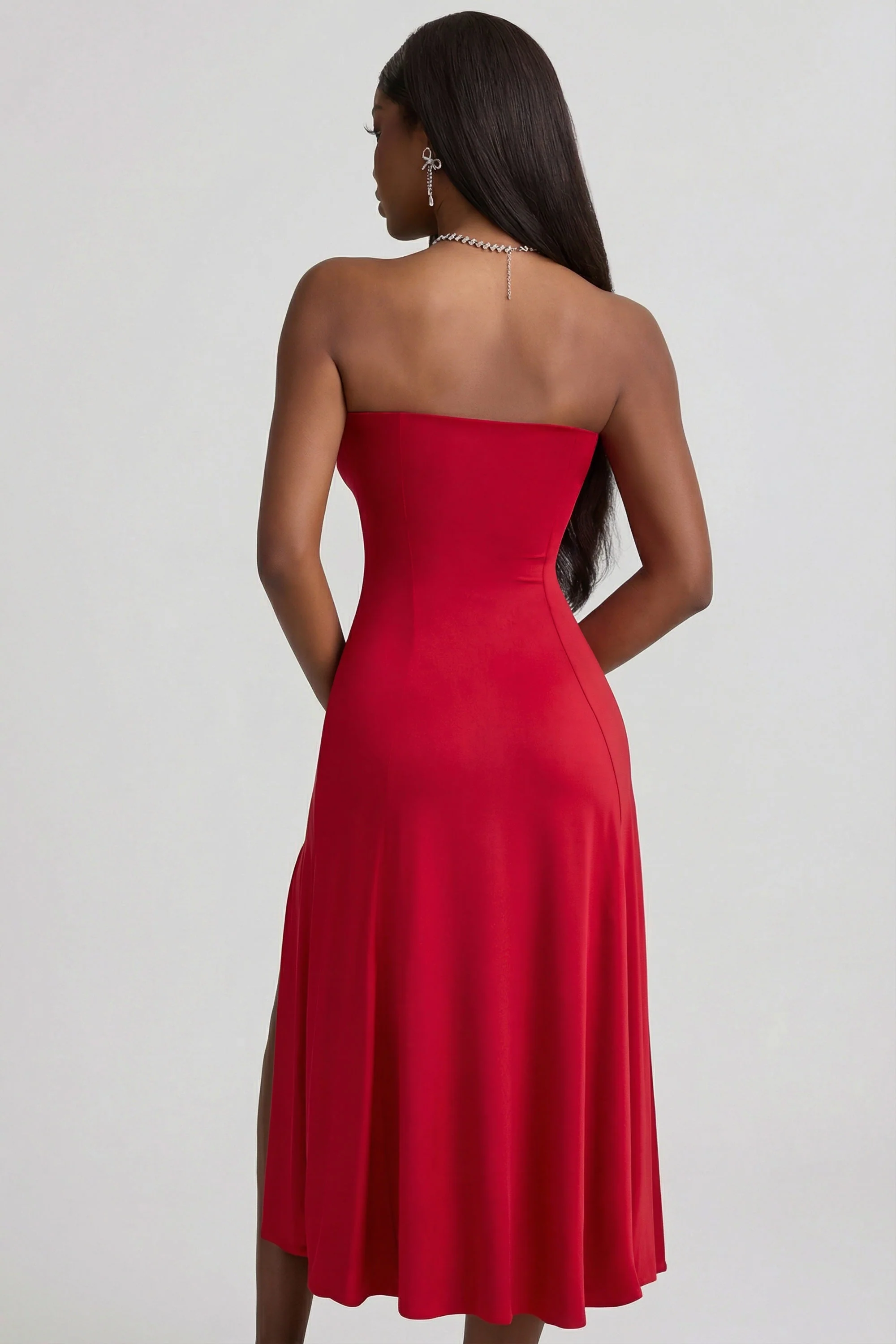 Slinky Jersey Strapless A-Line Midaxi Dress in True Red - Image 2