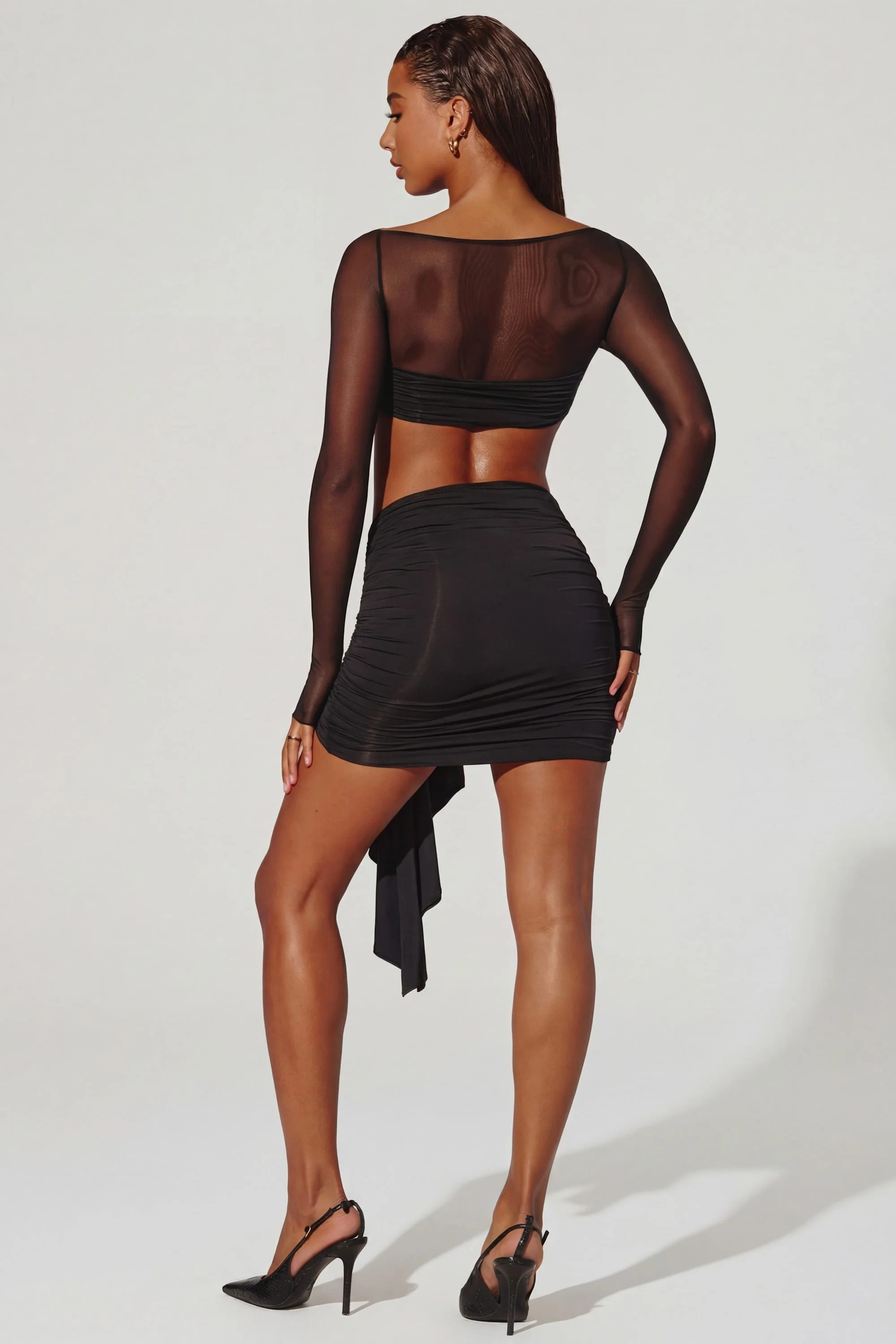 Asymmetric Draped Mini Skirt in Black - Image 2