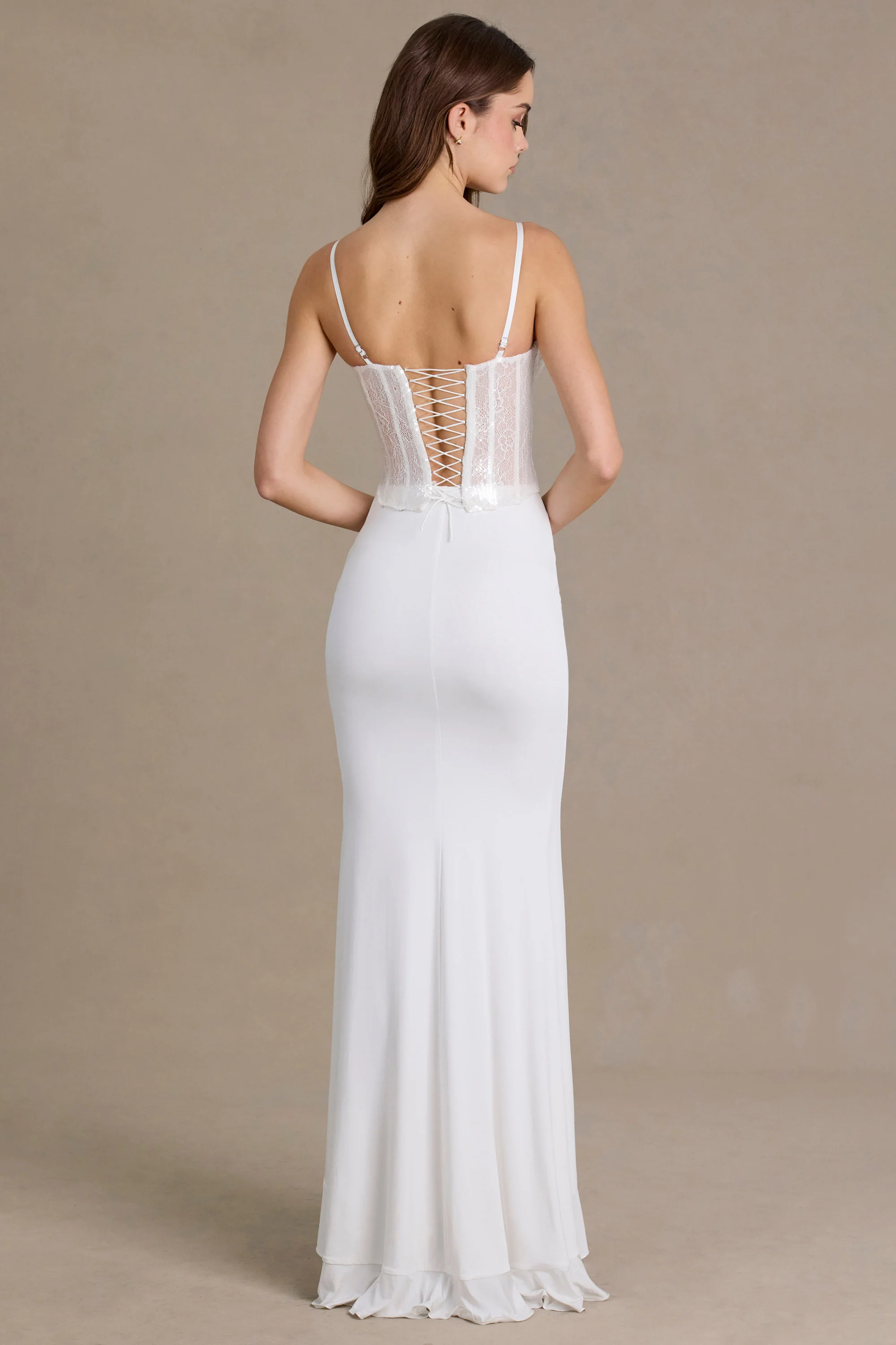 Embellished Lace Corset Gown in Snow - Image 5