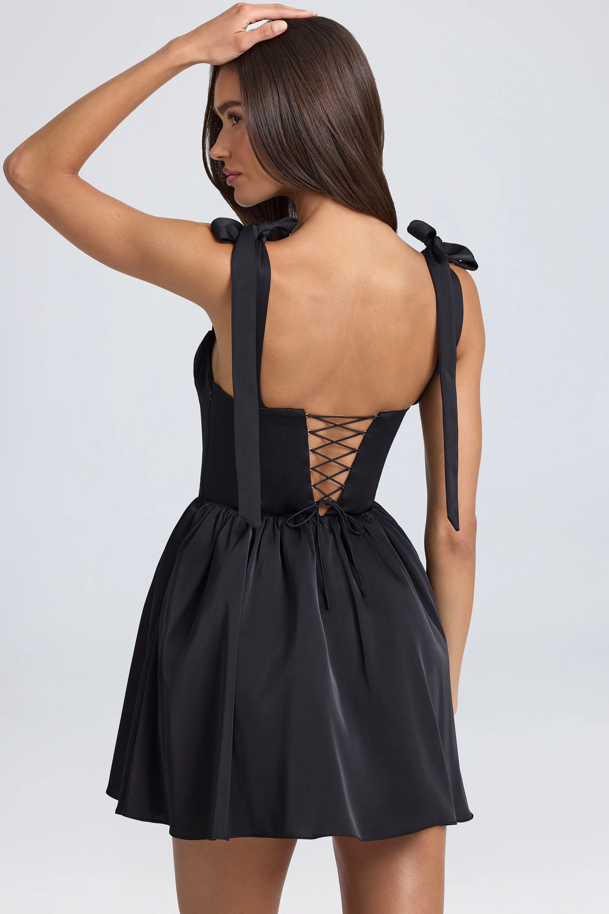 Draped Corset Mini Dress in Black - Image 2
