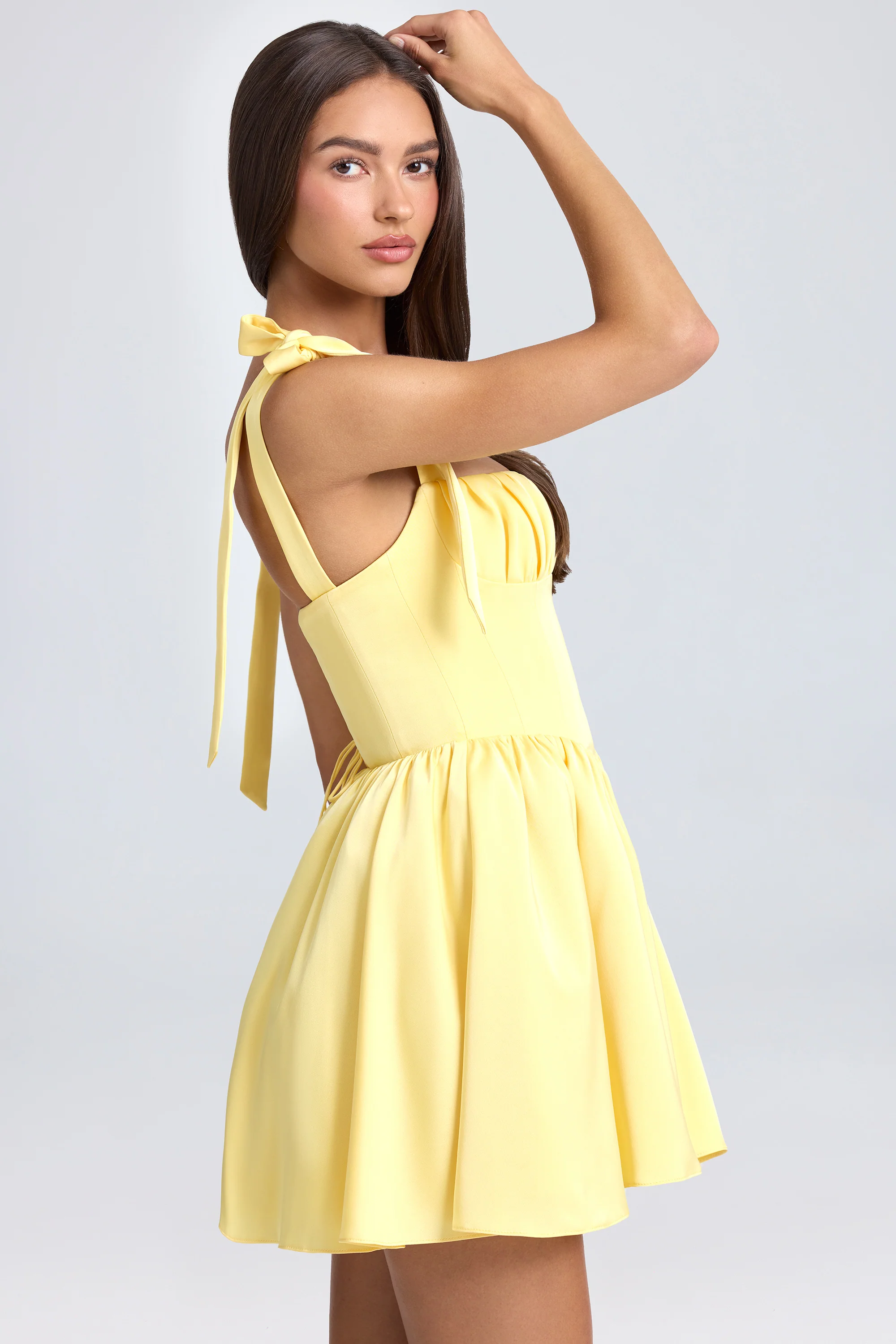 Draped Corset Mini Dress in Lemon Sherbet - Image 3