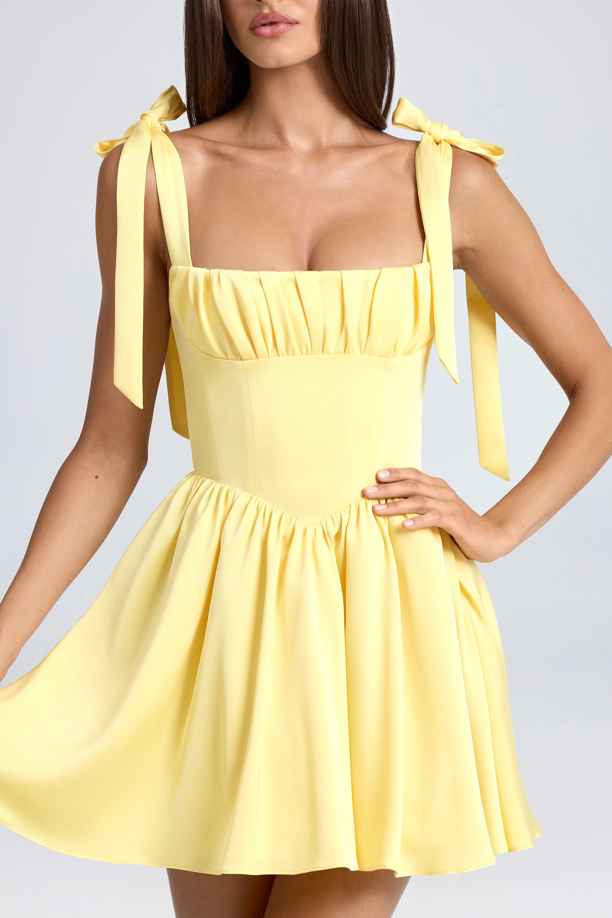 Draped Corset Mini Dress in Lemon Sherbet - Image 4