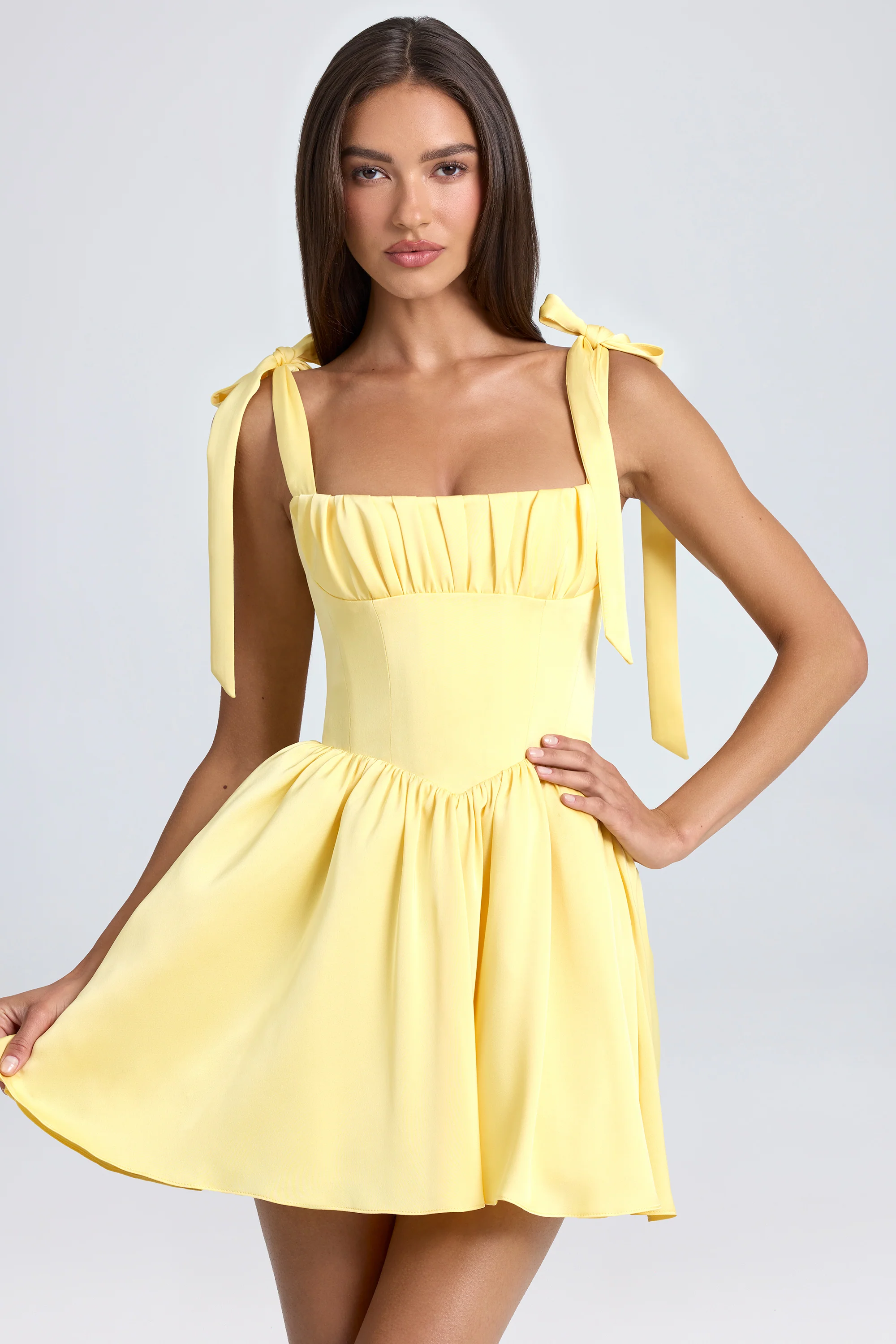 Draped Corset Mini Dress in Lemon Sherbet - Image 7