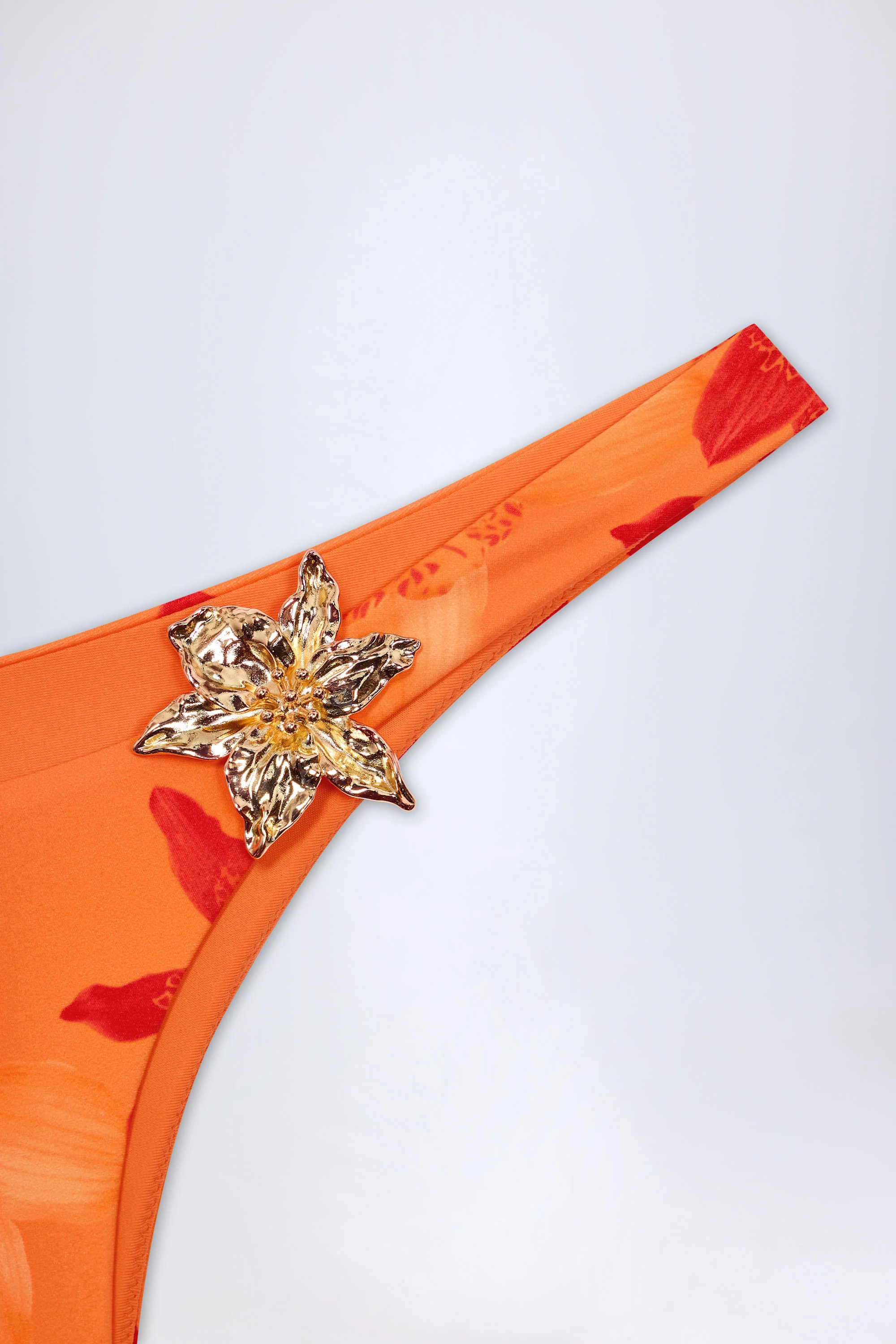 Hardware-Detail Cheeky Bikini Bottoms in Orange Orchid Print - Image 6
