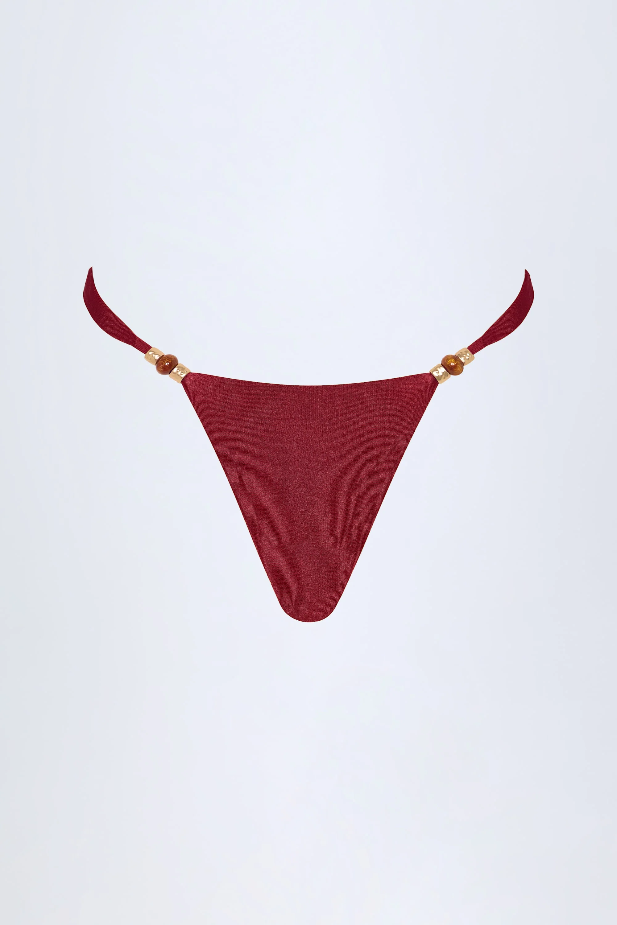 Bead-Embellished Cheeky Bikini Bottoms in Dark Cherry - Image 3