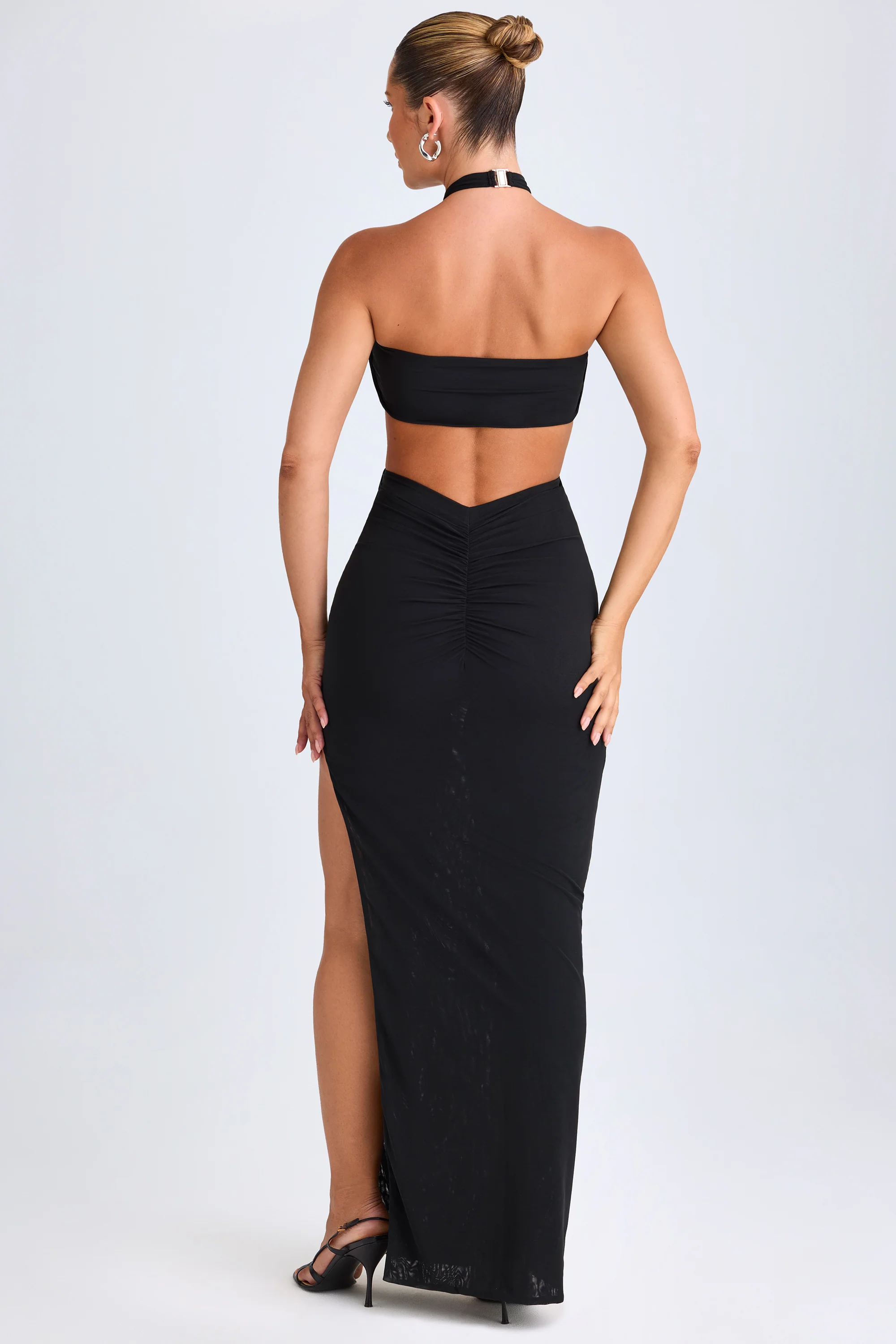 Hardware Detail Cut-Out Halterneck Maxi Dress in Black - Image 2