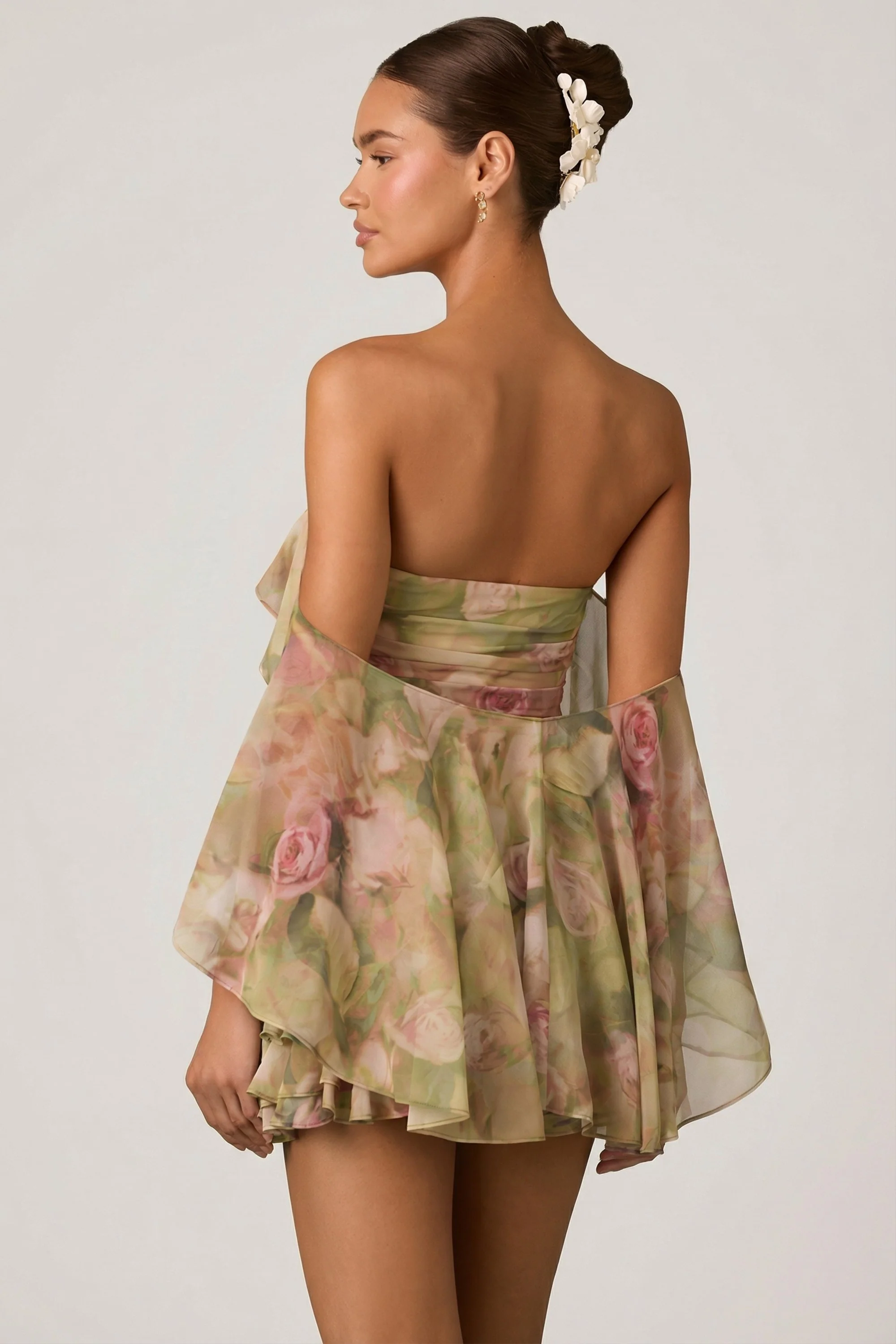 Off-Shoulder Ruffled Mini Dress in Floral Multi Print - Image 8