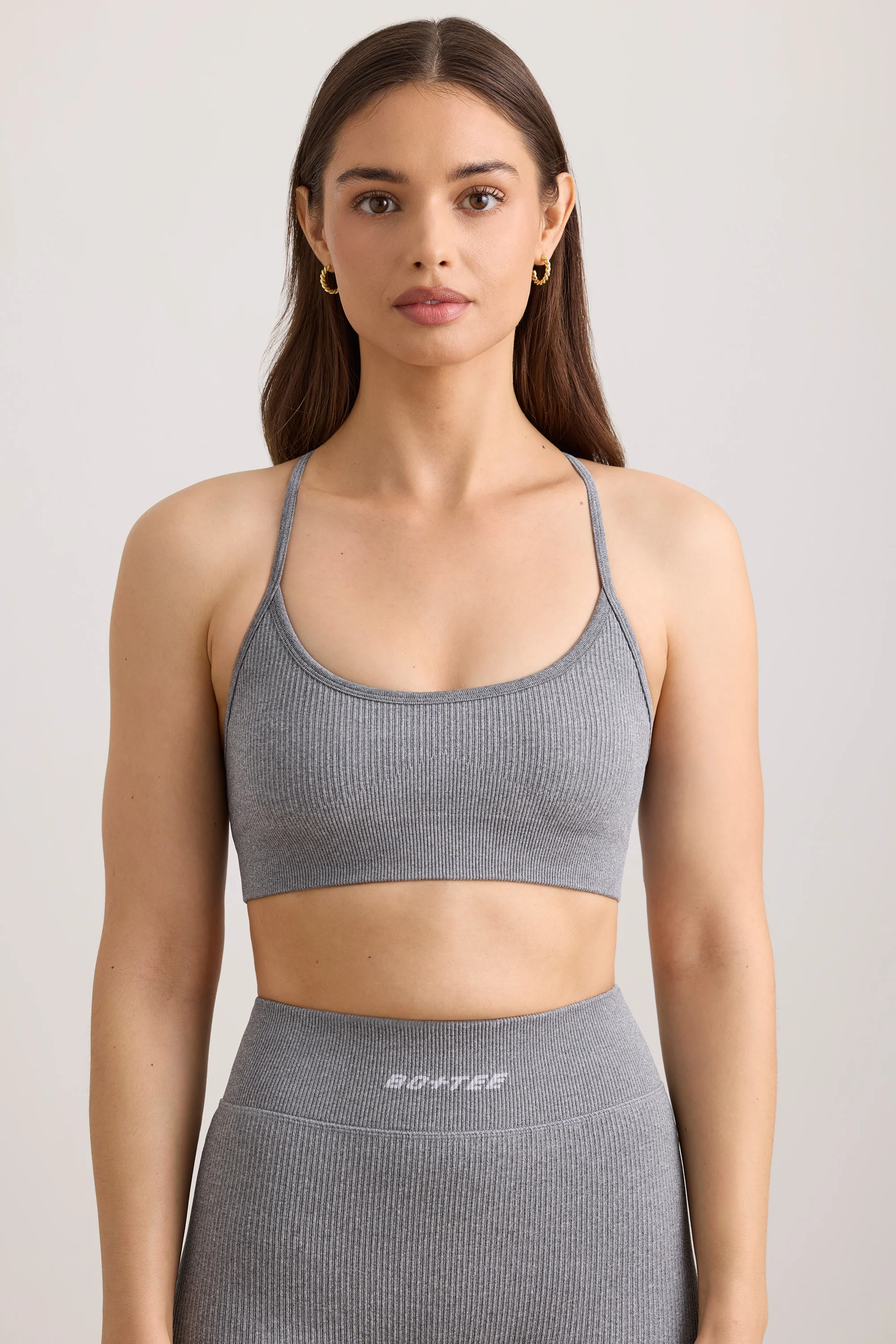 FlexiRib Scoop Neck Sports Bra in Grey Melange - Image 10