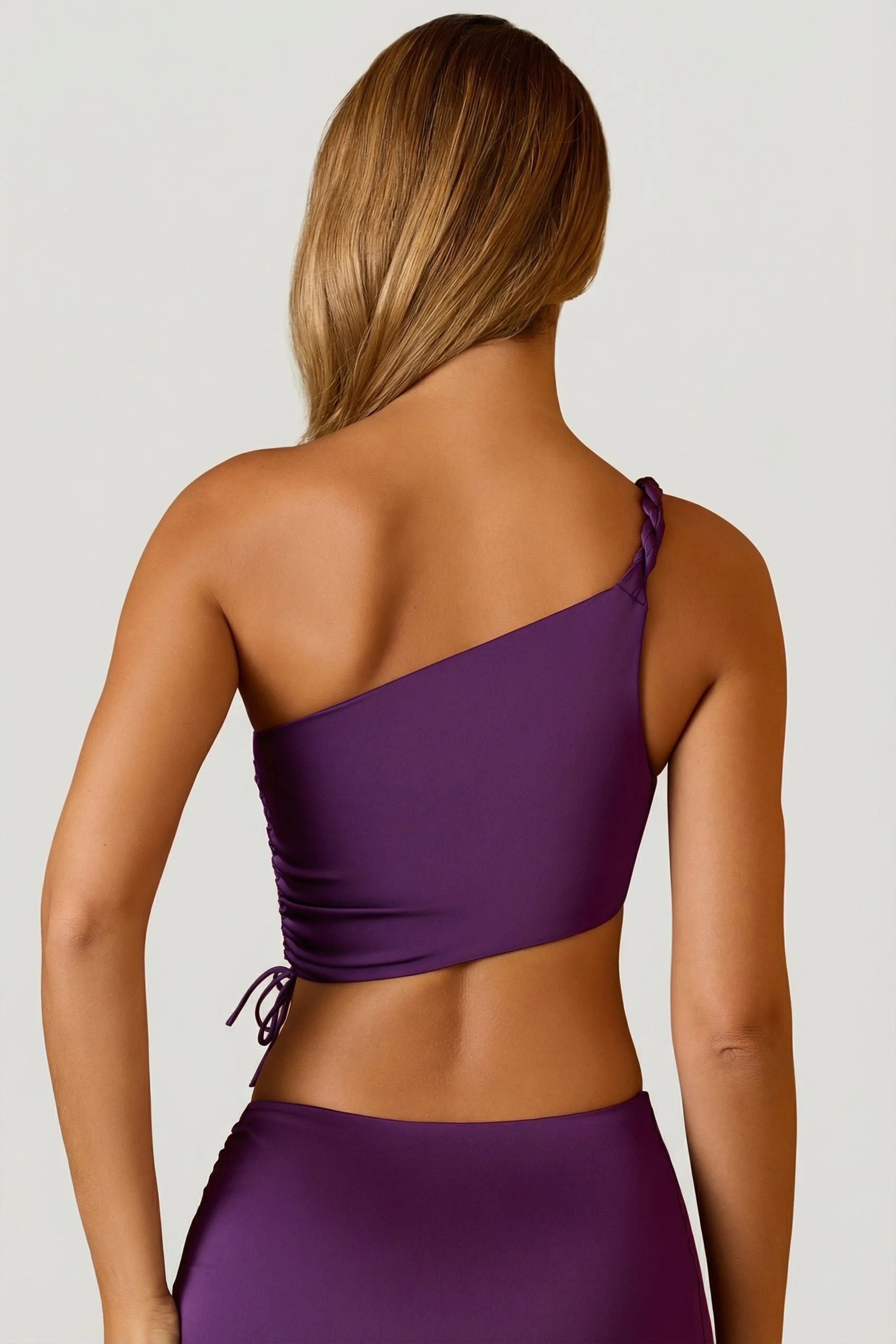 Ruched Asymmetric Crop Top in Plum - Image 2