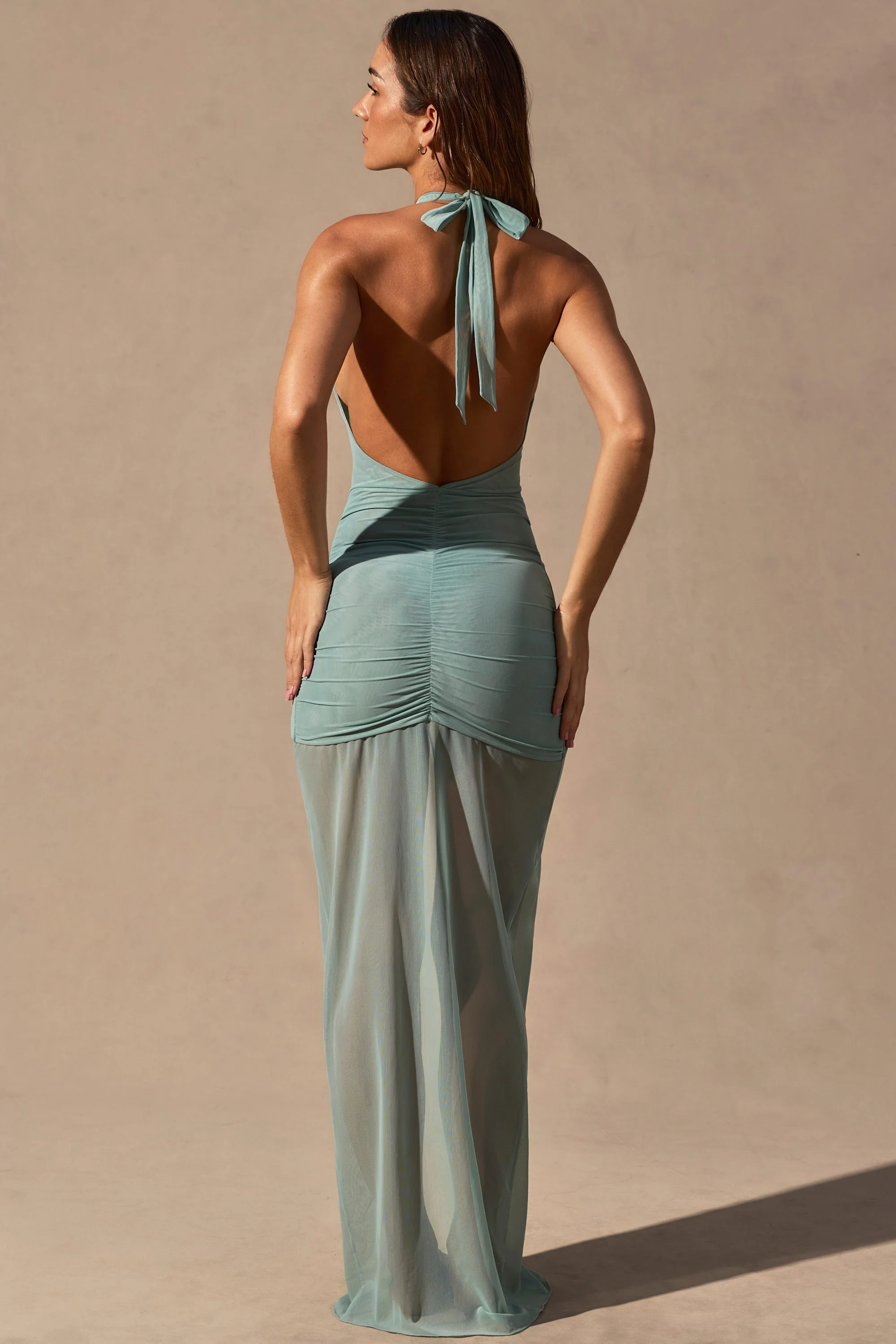 Cut-Out Halterneck Maxi Dress in Seafoam Green - Image 6
