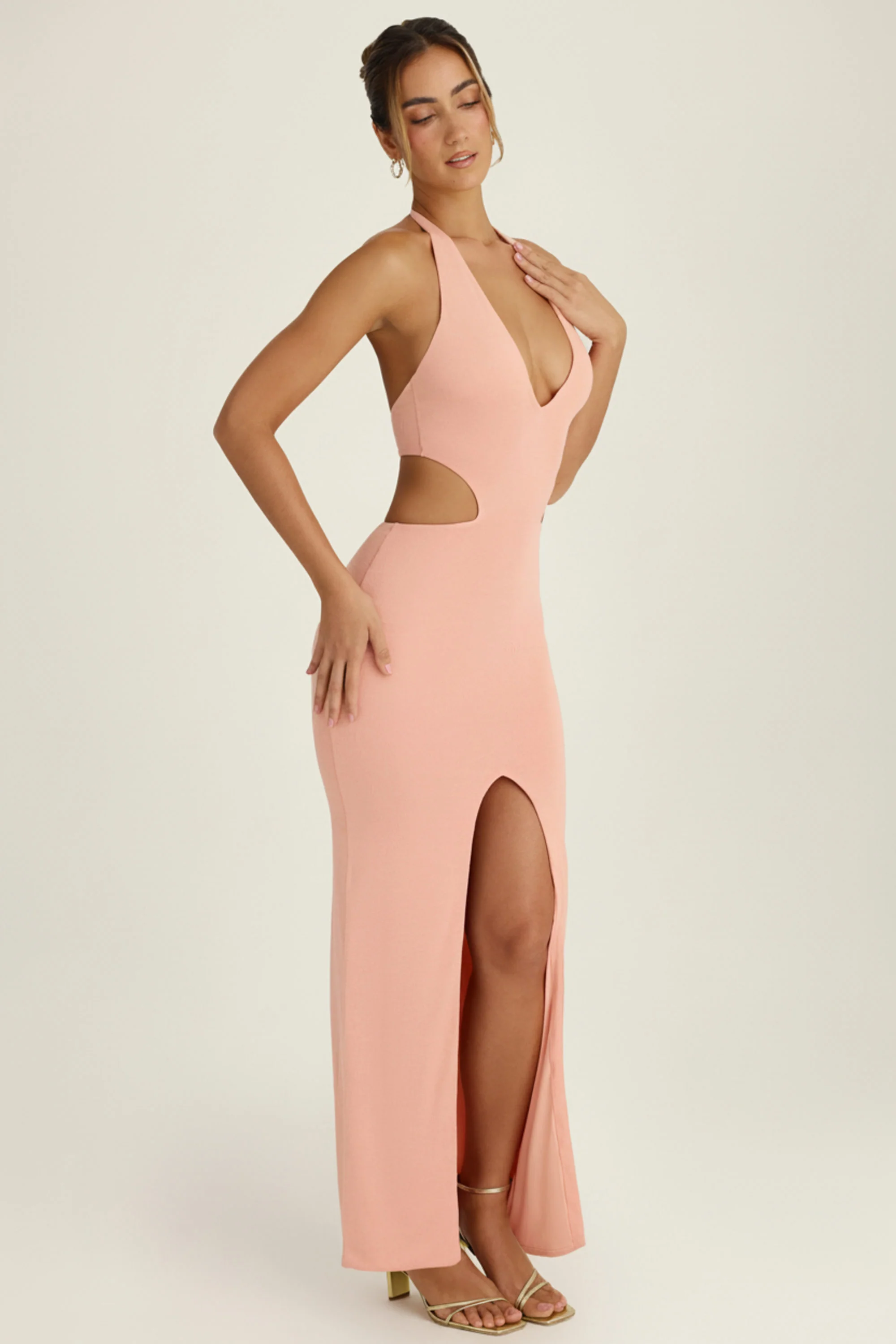 Cut-Out Halterneck Maxi Dress in Apricot Pink - Image 6