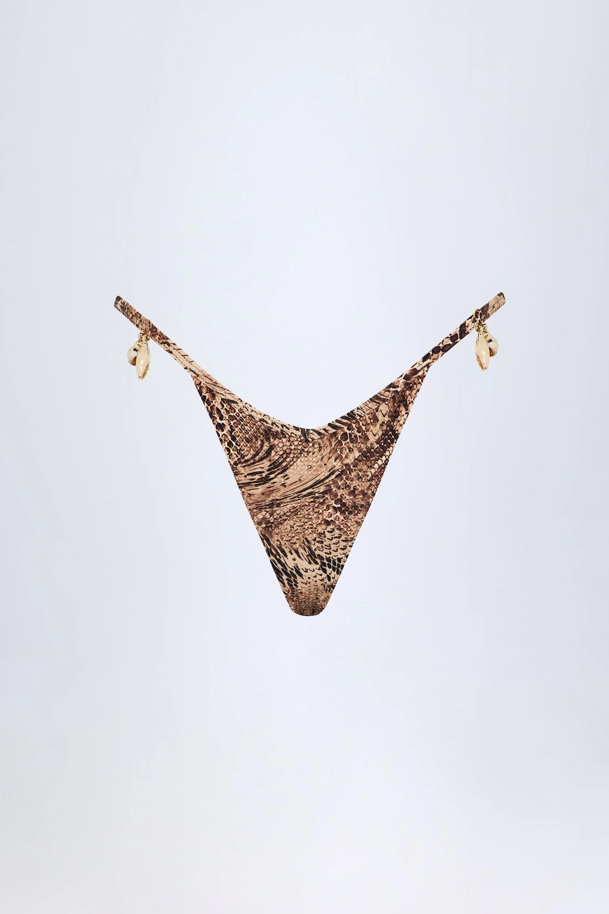 Charm-Detail Thong Bikini Bottoms in Snake Print - Image 3