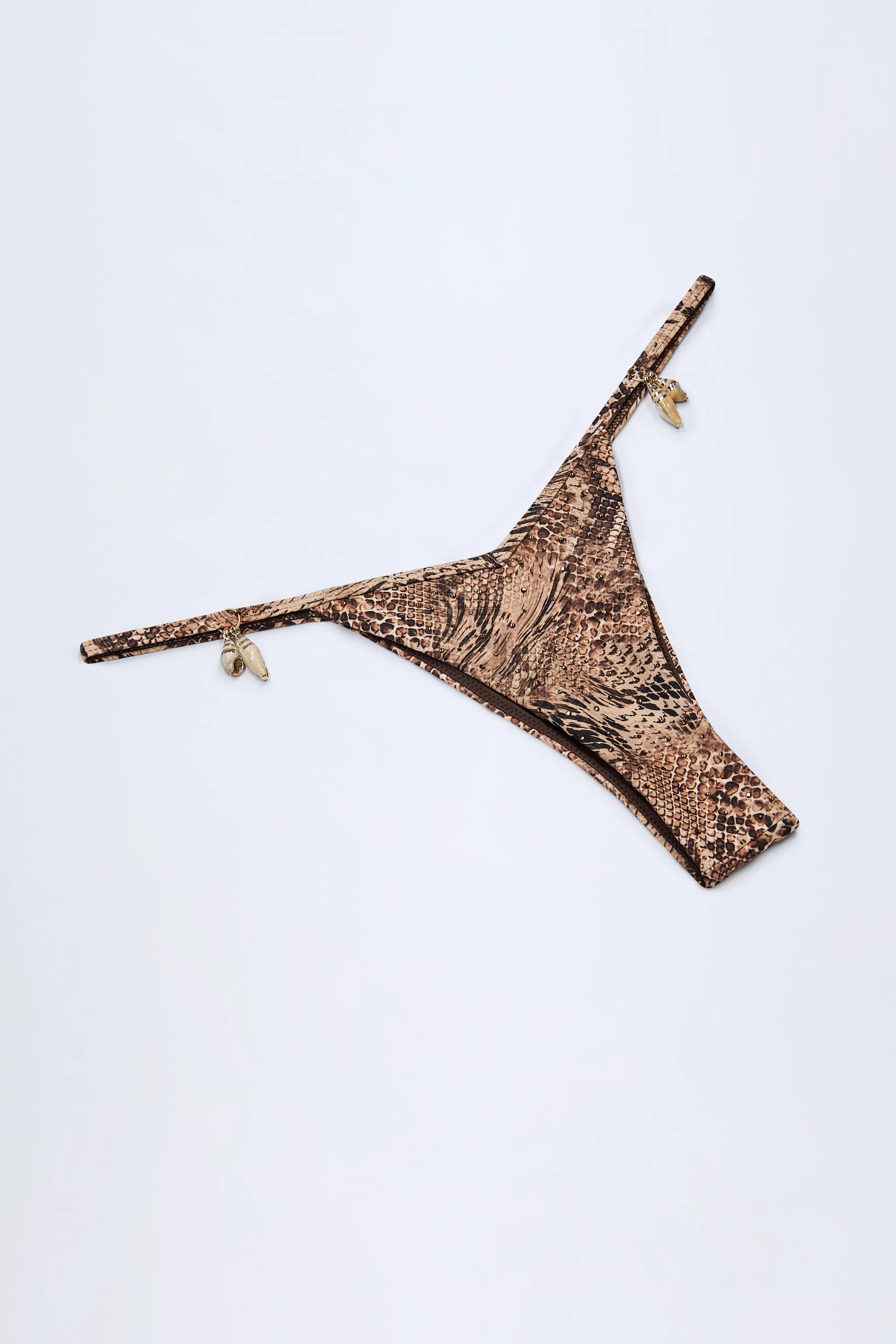 Charm-Detail Thong Bikini Bottoms in Snake Print - Image 6