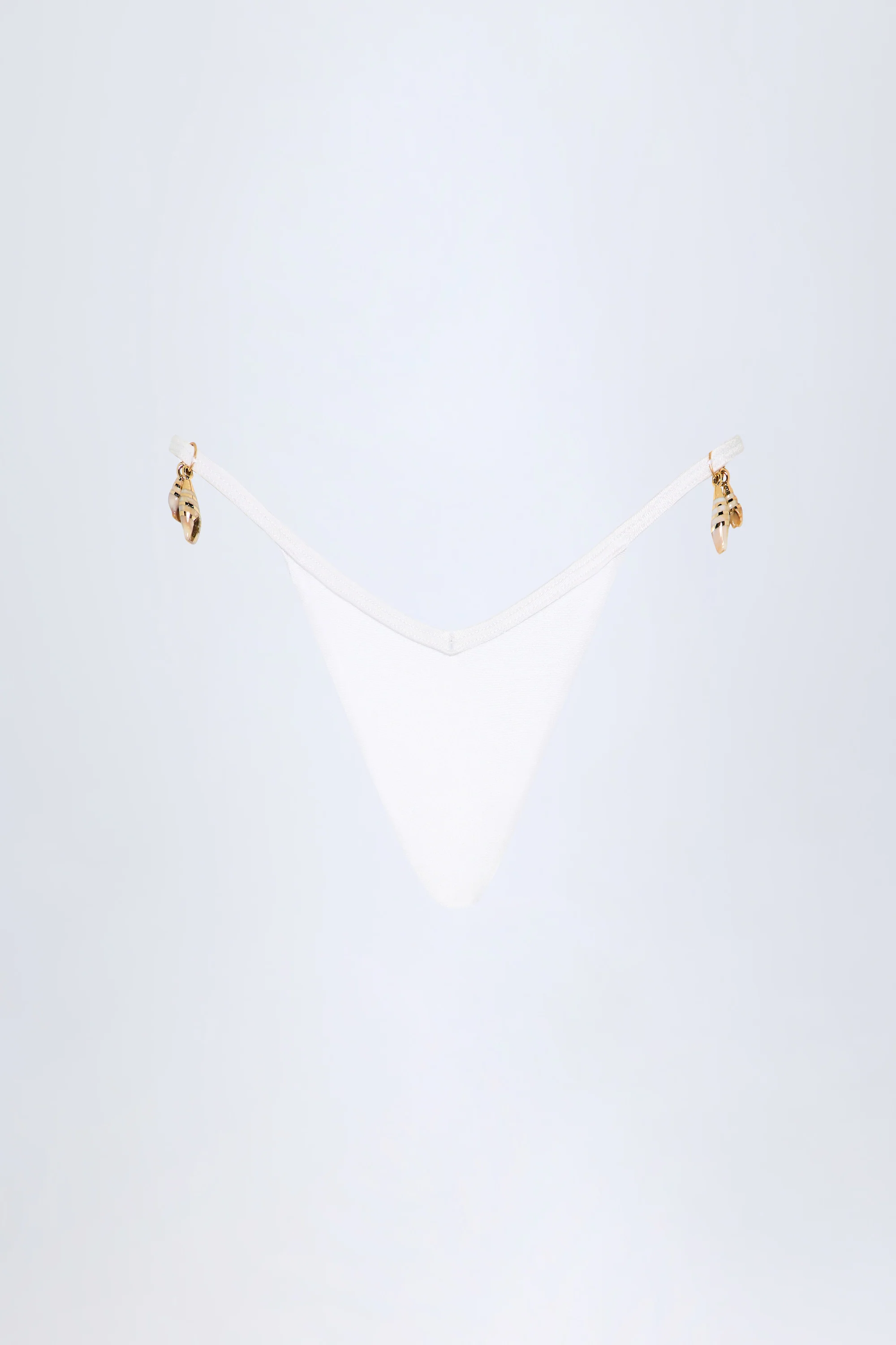 Charm-Detail Thong Bikini Bottoms in White - Image 3