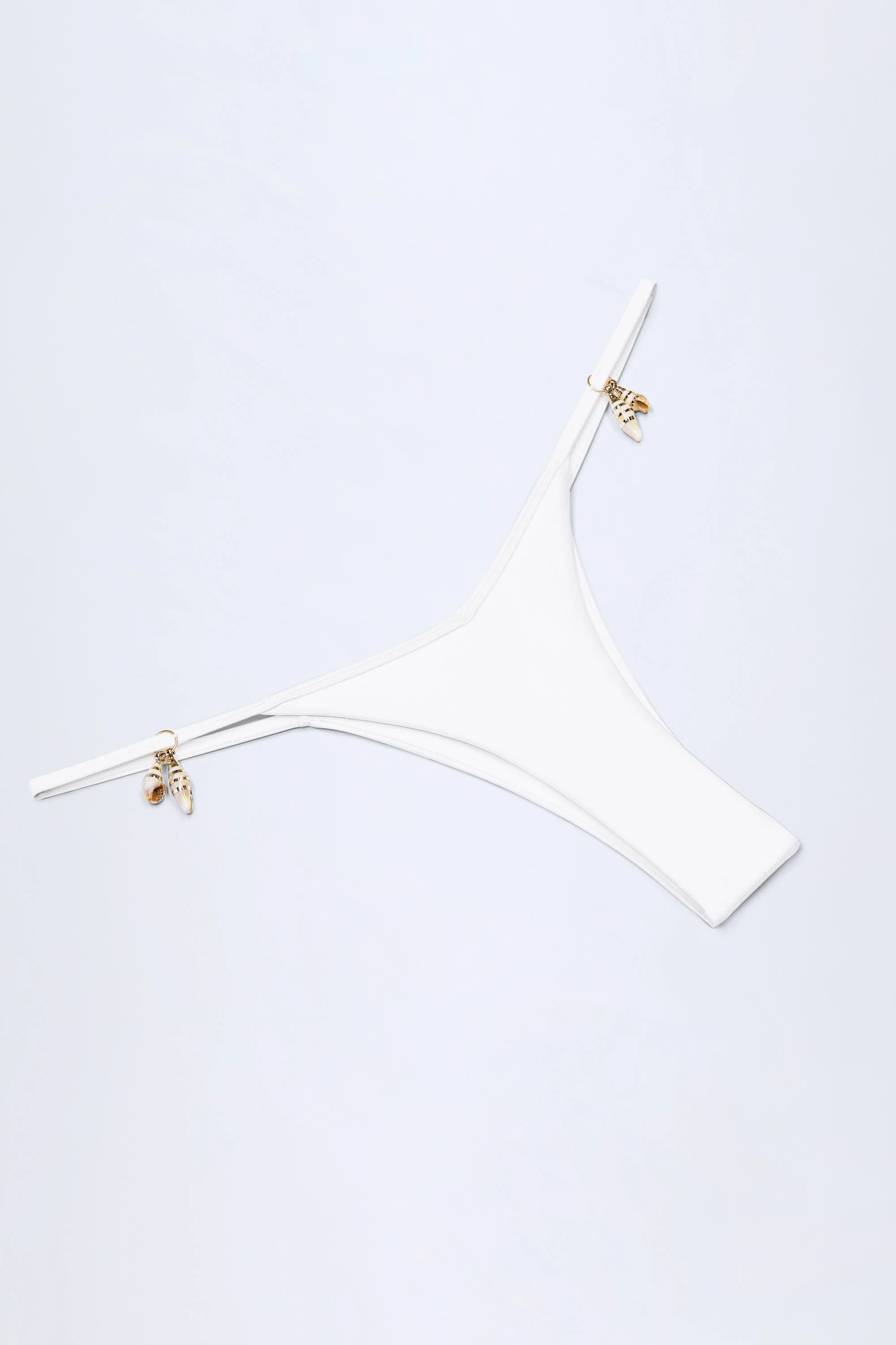 Charm-Detail Thong Bikini Bottoms in White - Image 6