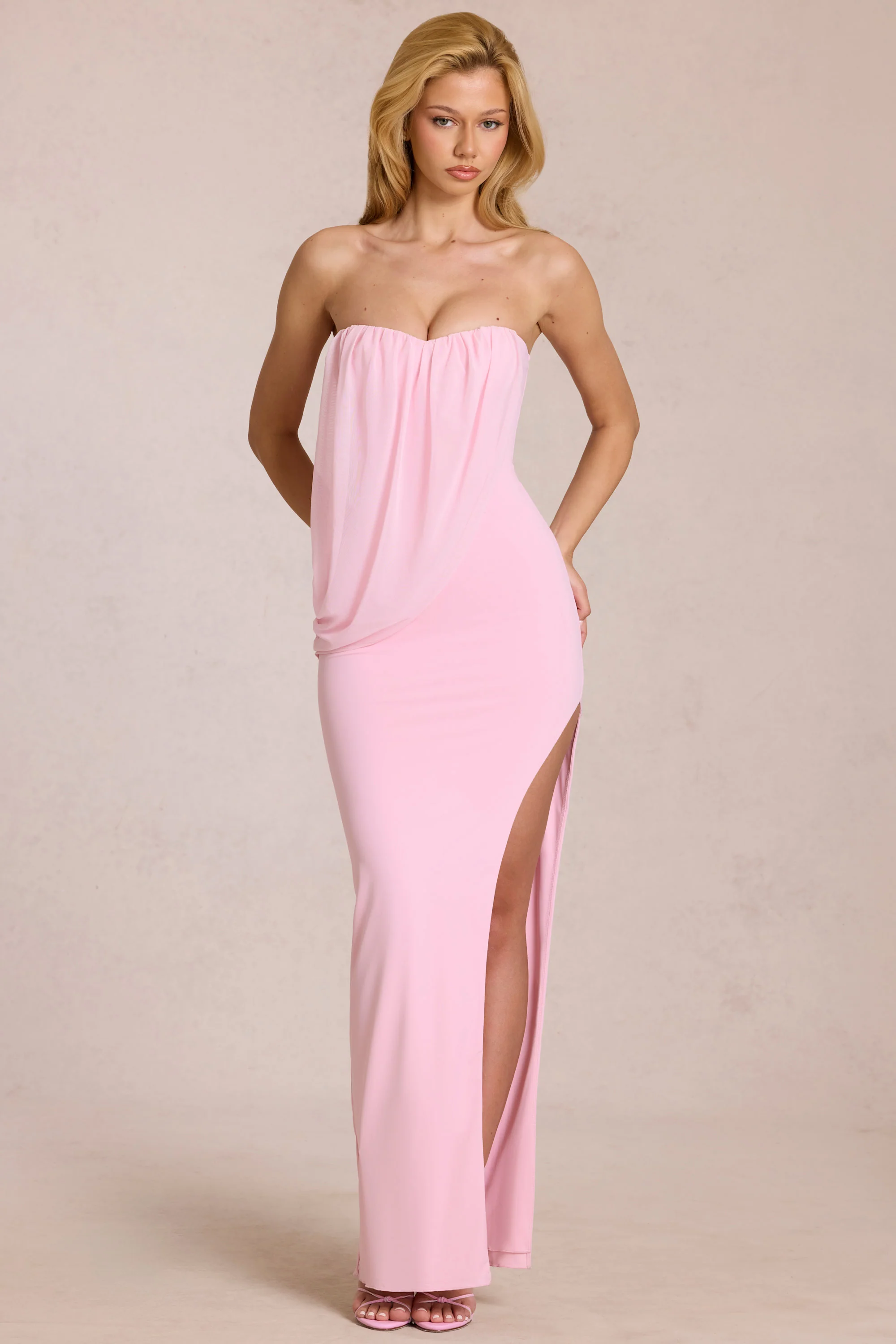 Bandeau Draped Maxi Dress in Blossom Pink - Image 8
