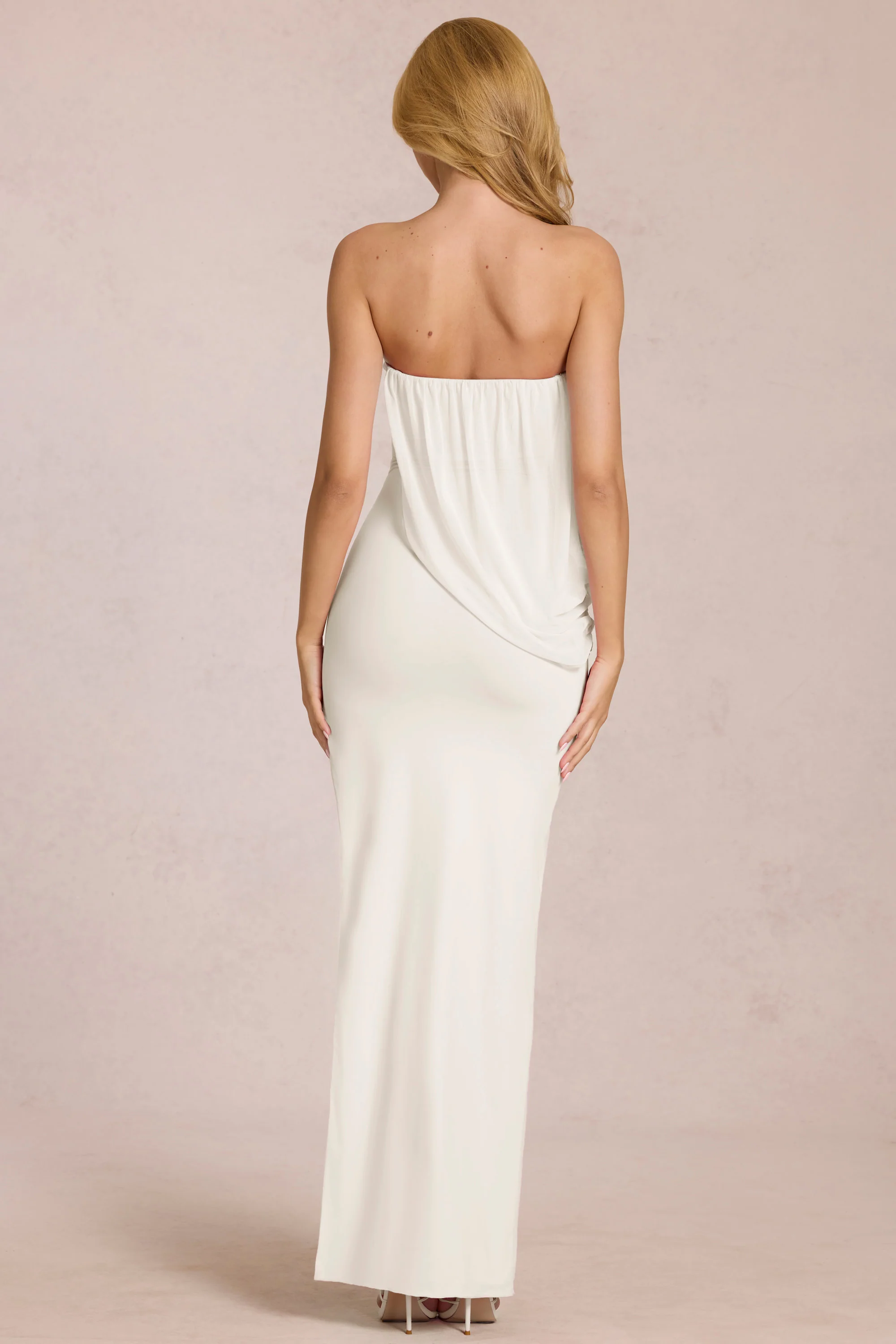 Bandeau Draped Maxi Dress in Pearl - Image 5