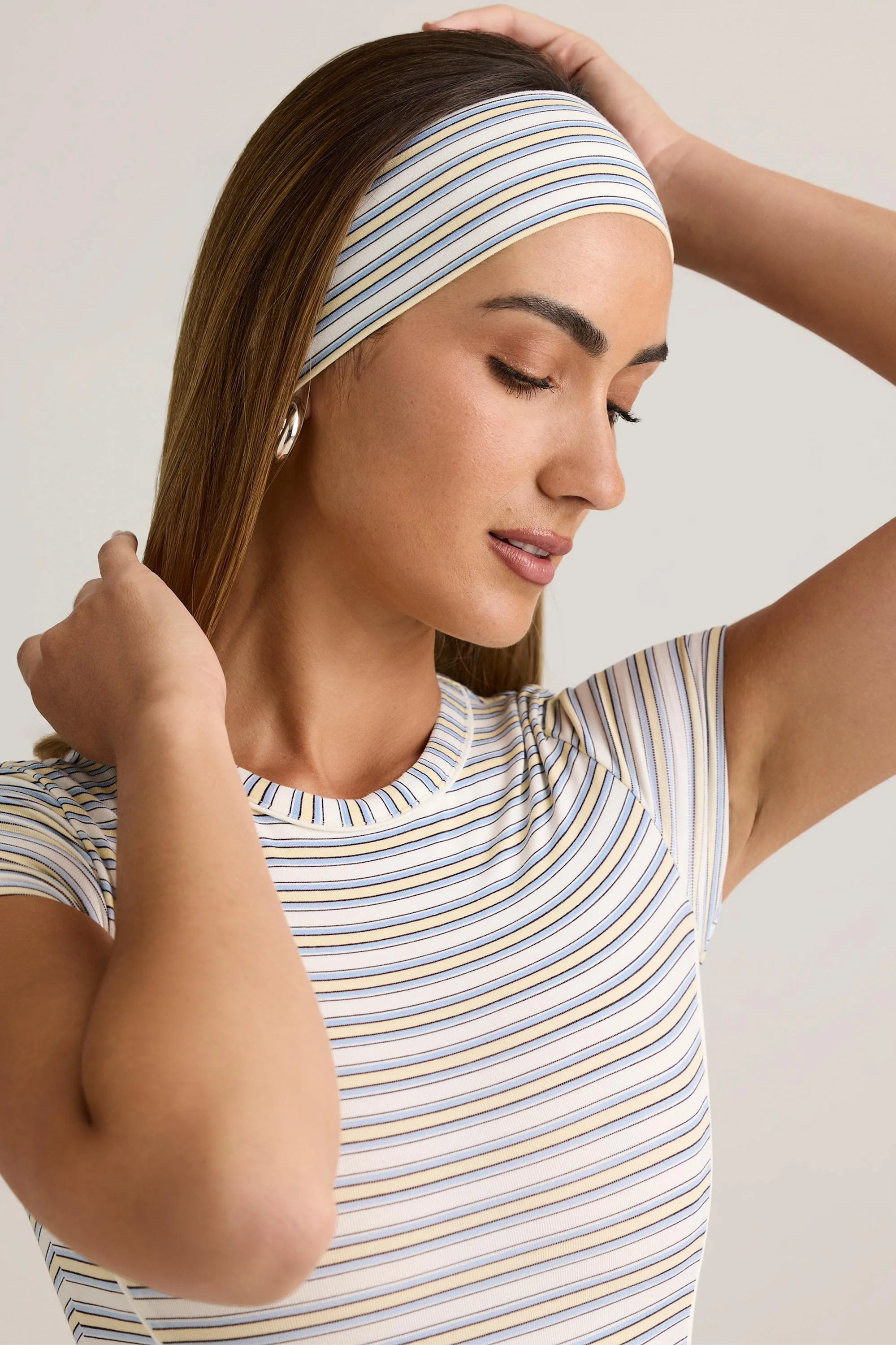 Modal Ribbed Headband in Blue & Yellow Stripe - Image 3