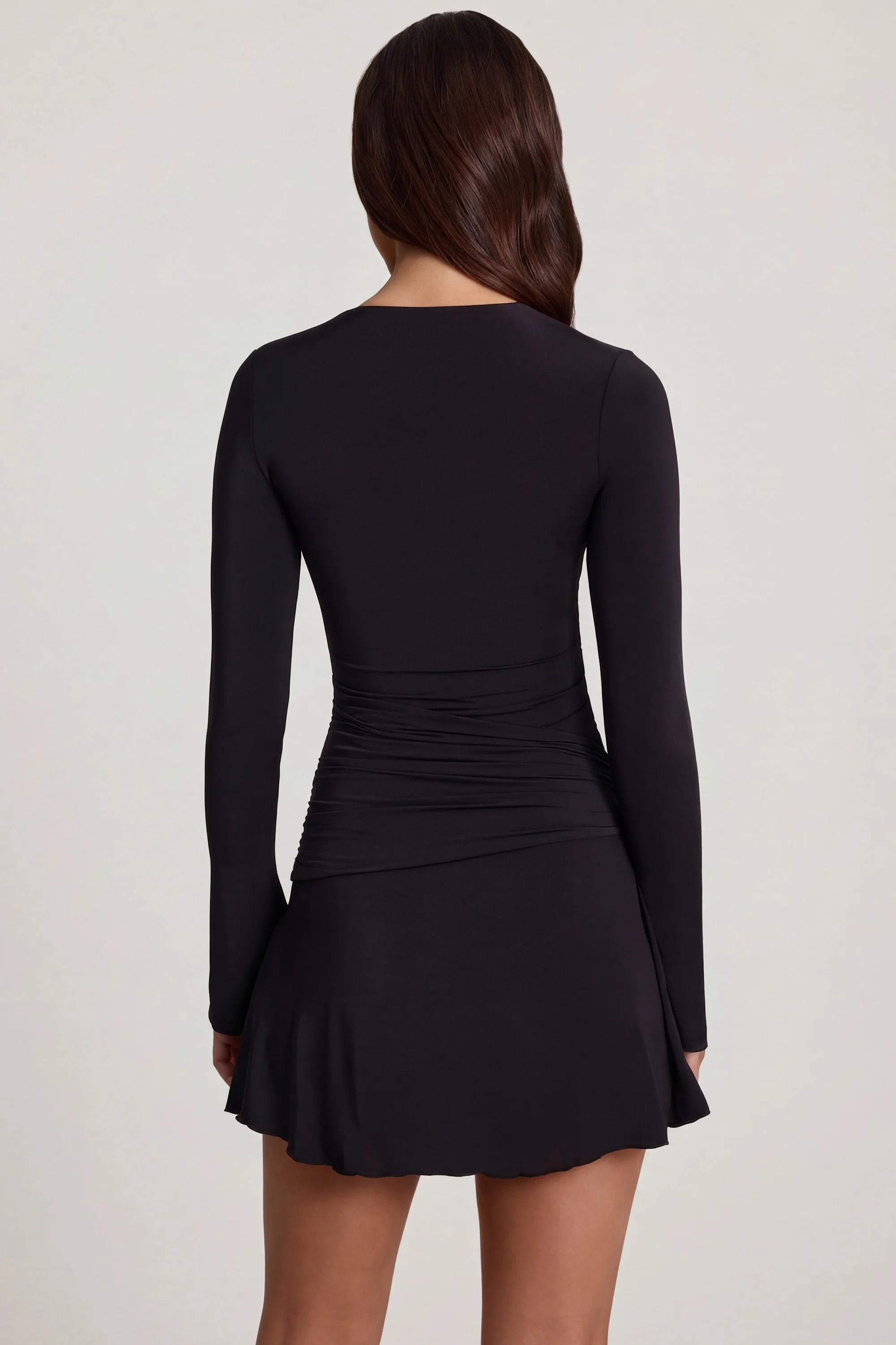 Soft Jersey Scoop-Neck Flared Mini Dress in Black - Image 2