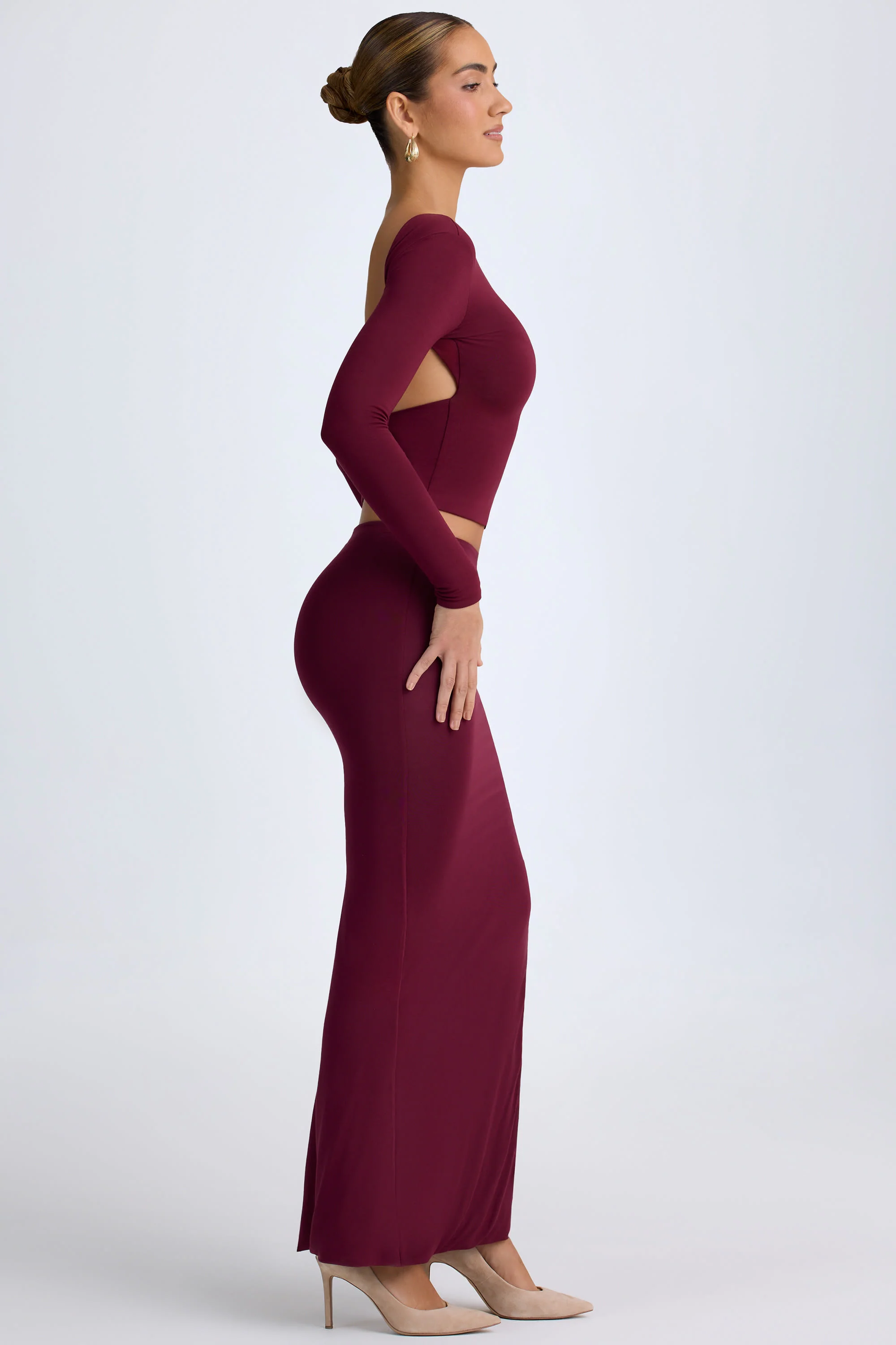 Modal Low-Rise Maxi Skirt in Wine Red - Image 3